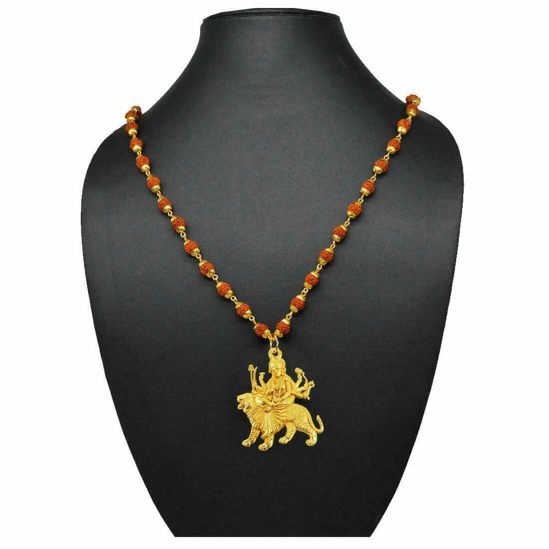 Jai Durga Maa Rudraksh Religious Jewelry Lord Sheravali Locket with Golden Cap