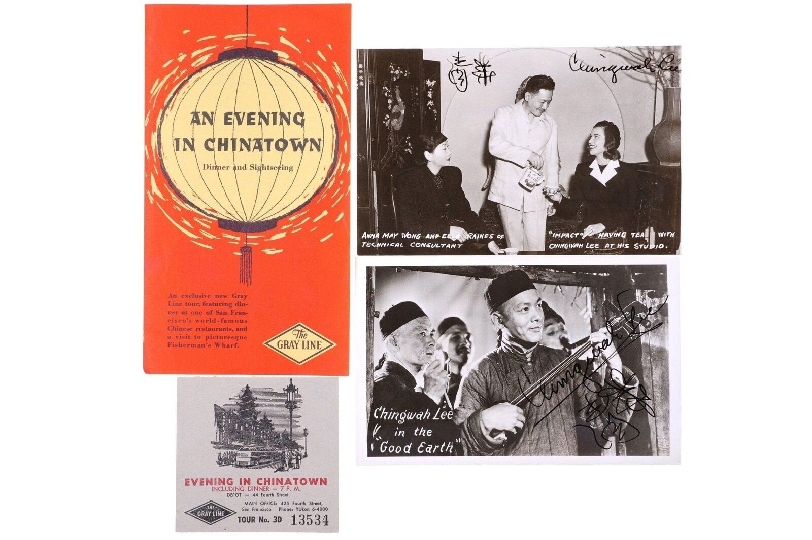 1940\'s Autographed Chingwah Lee Photo postcards and Evening in Chinatown San Fra