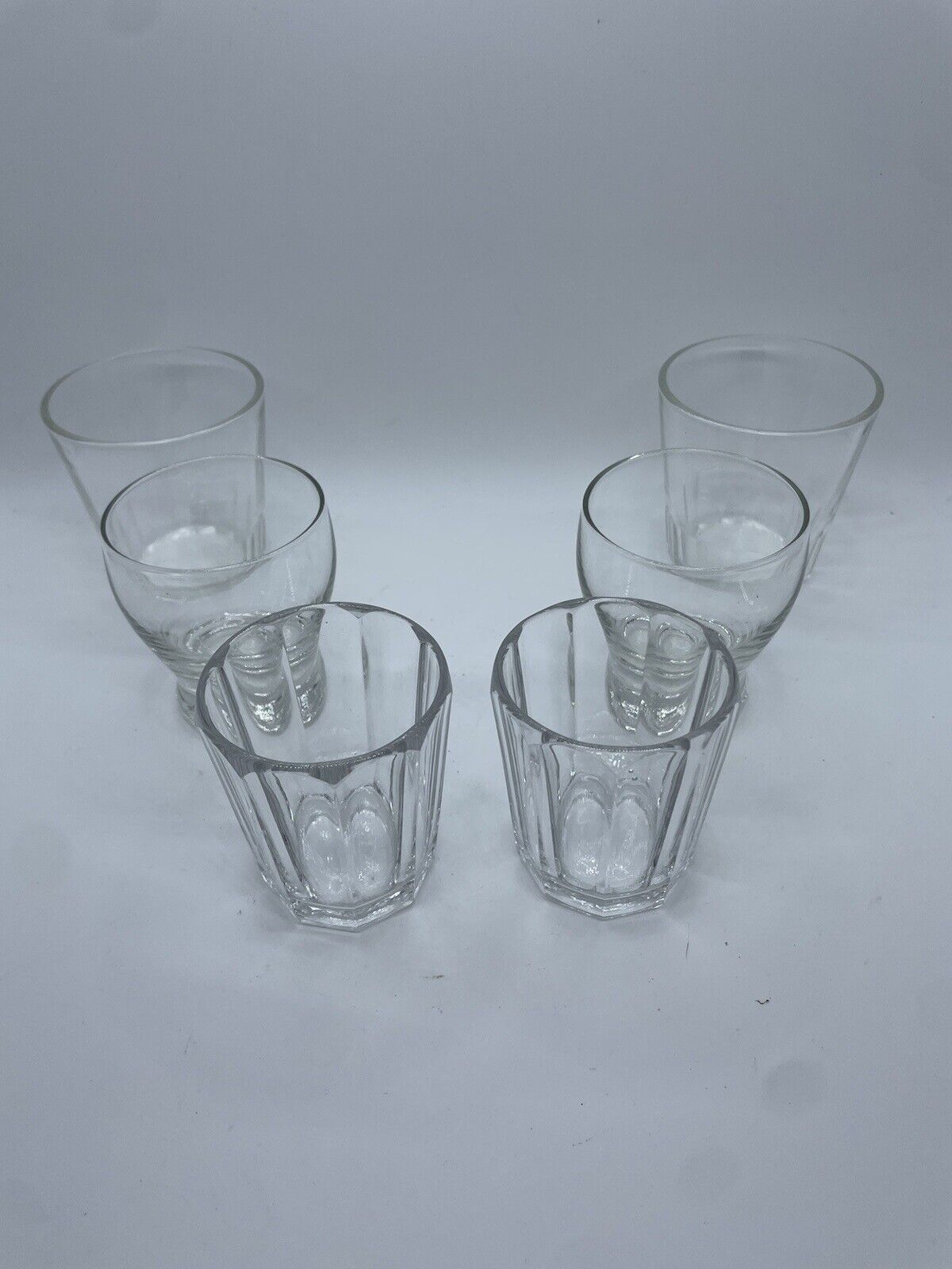 3 Sets Of 2 Shot Glasses. Bulb Weighted Base Cocktail Clear Good Condition