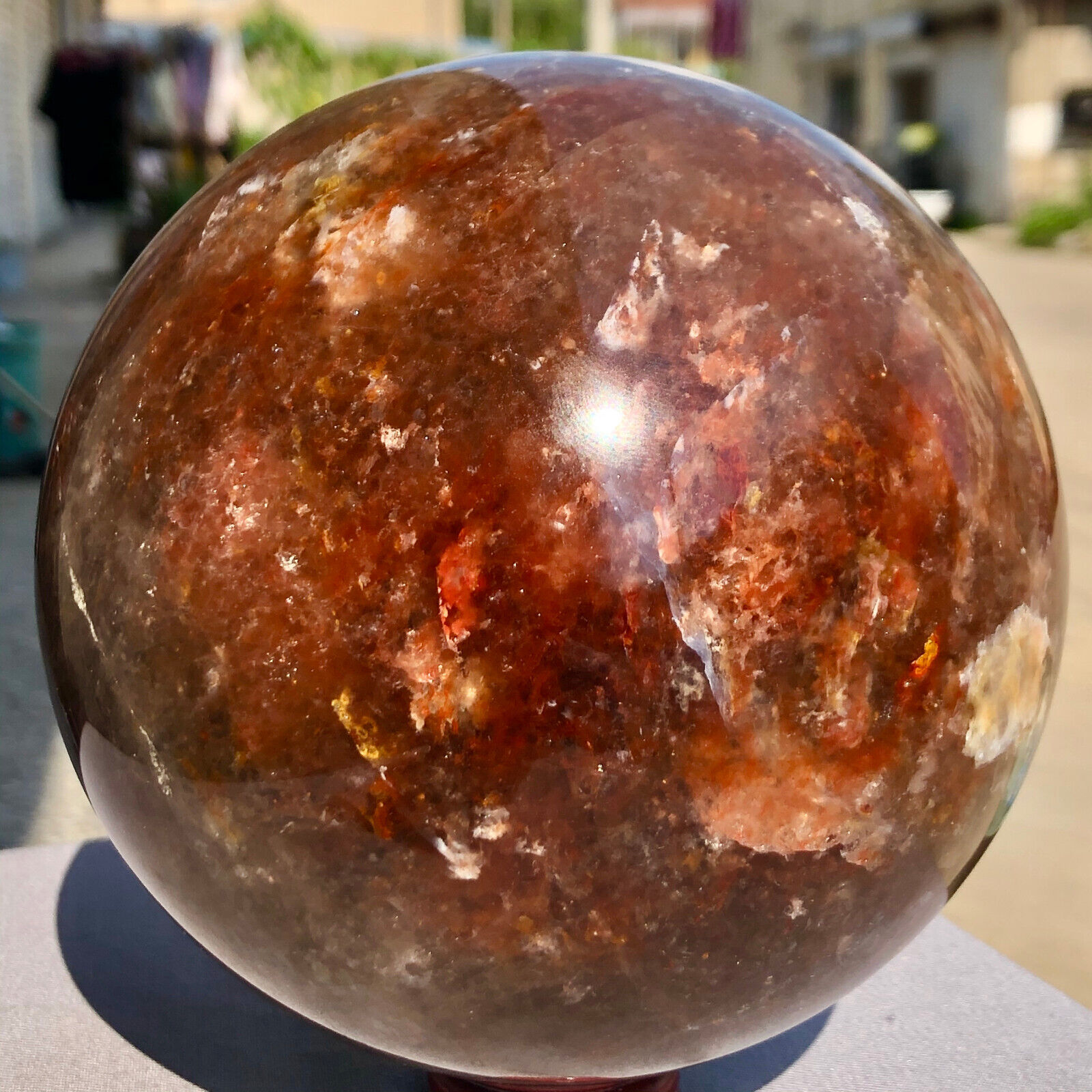 6.9lb  Natural Red Gum Flower stone quartz sphere crystal ball reiki healing