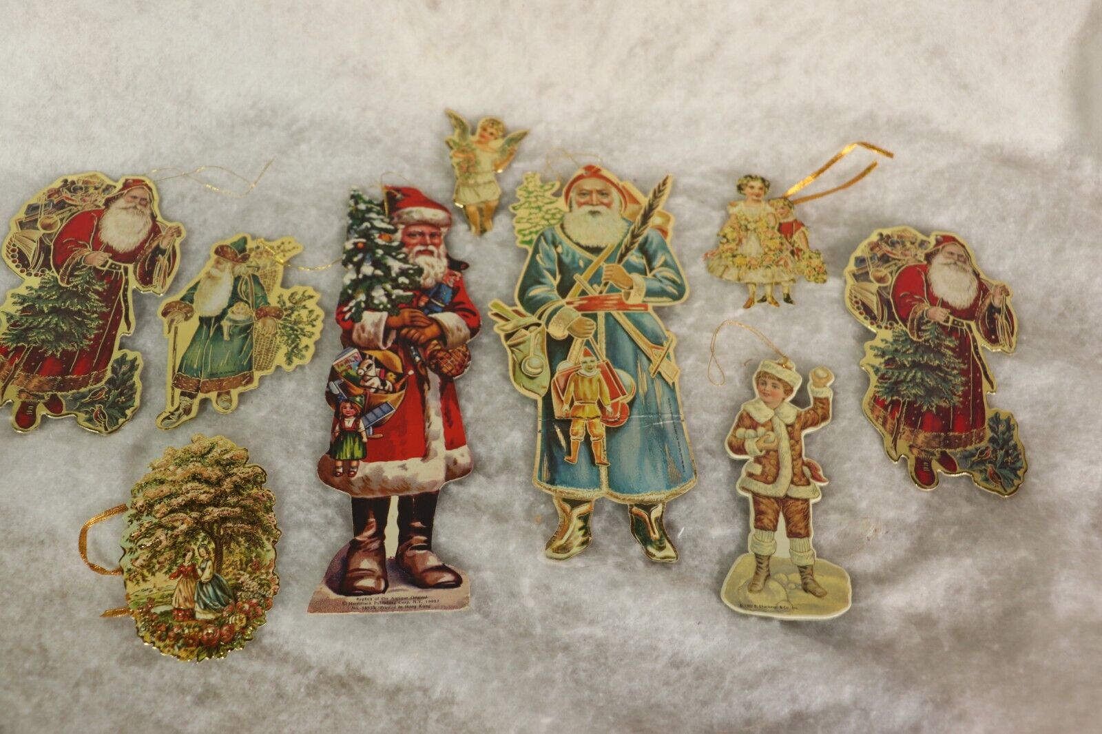 Lot of 9 Vintage Merrimack, Shackman Die Cut Paper Board Christmas Ornaments