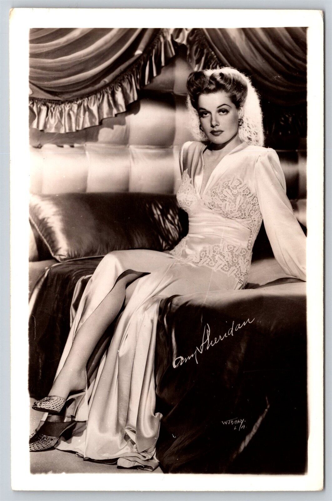Postcard American Actress & Singer Ann Sheridan (gown) RPPC U104