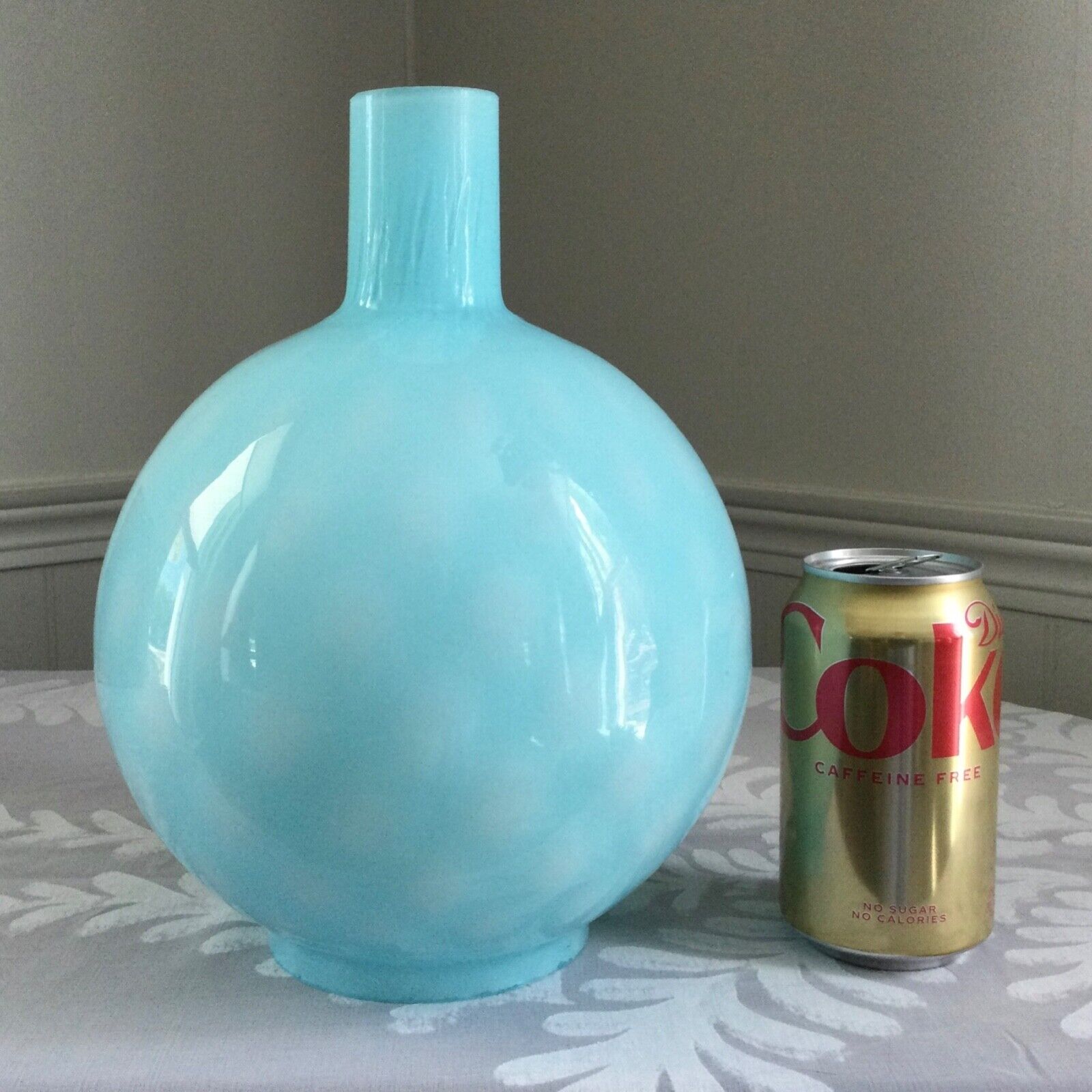 Vintage Murano Lamp Globe 10.5” Cased Optic Quilted Glass Aqua Blue Vetrarti