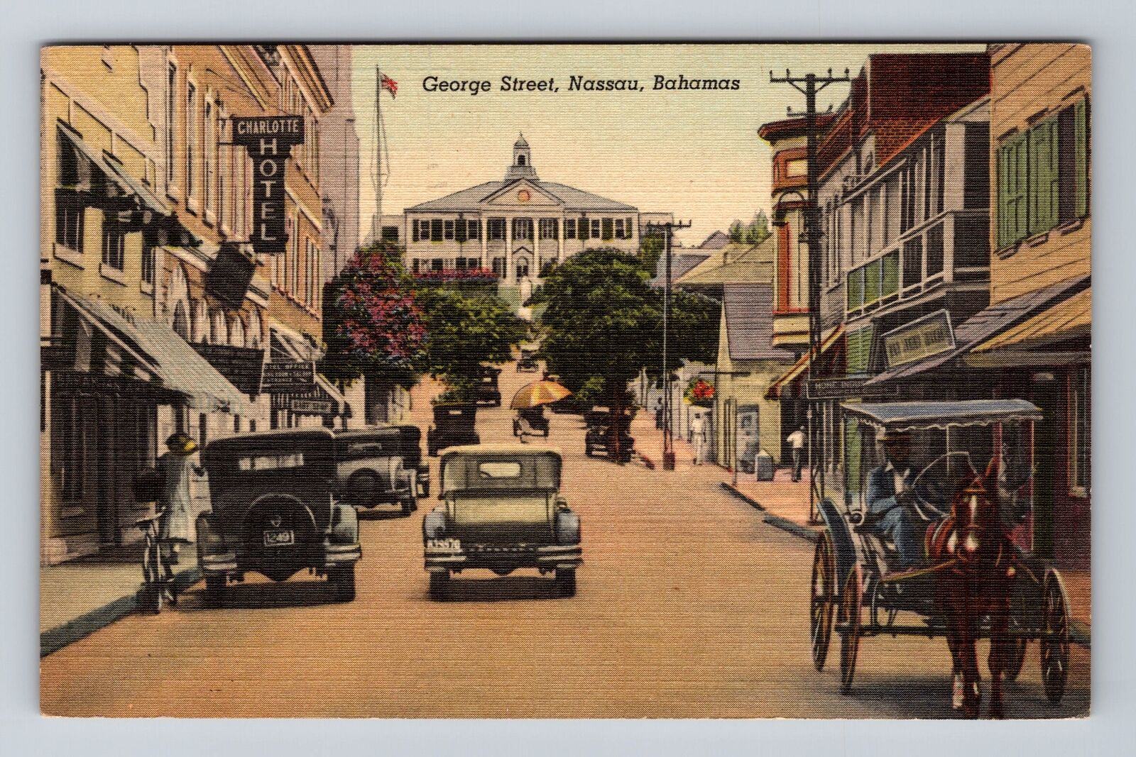 Nassau-Bahamas, Main Business District, George Street, Vintage Postcard