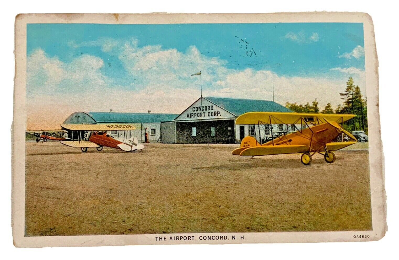 Concord New Hampshire vintage postcard 1931 concord airport with biplanes posted