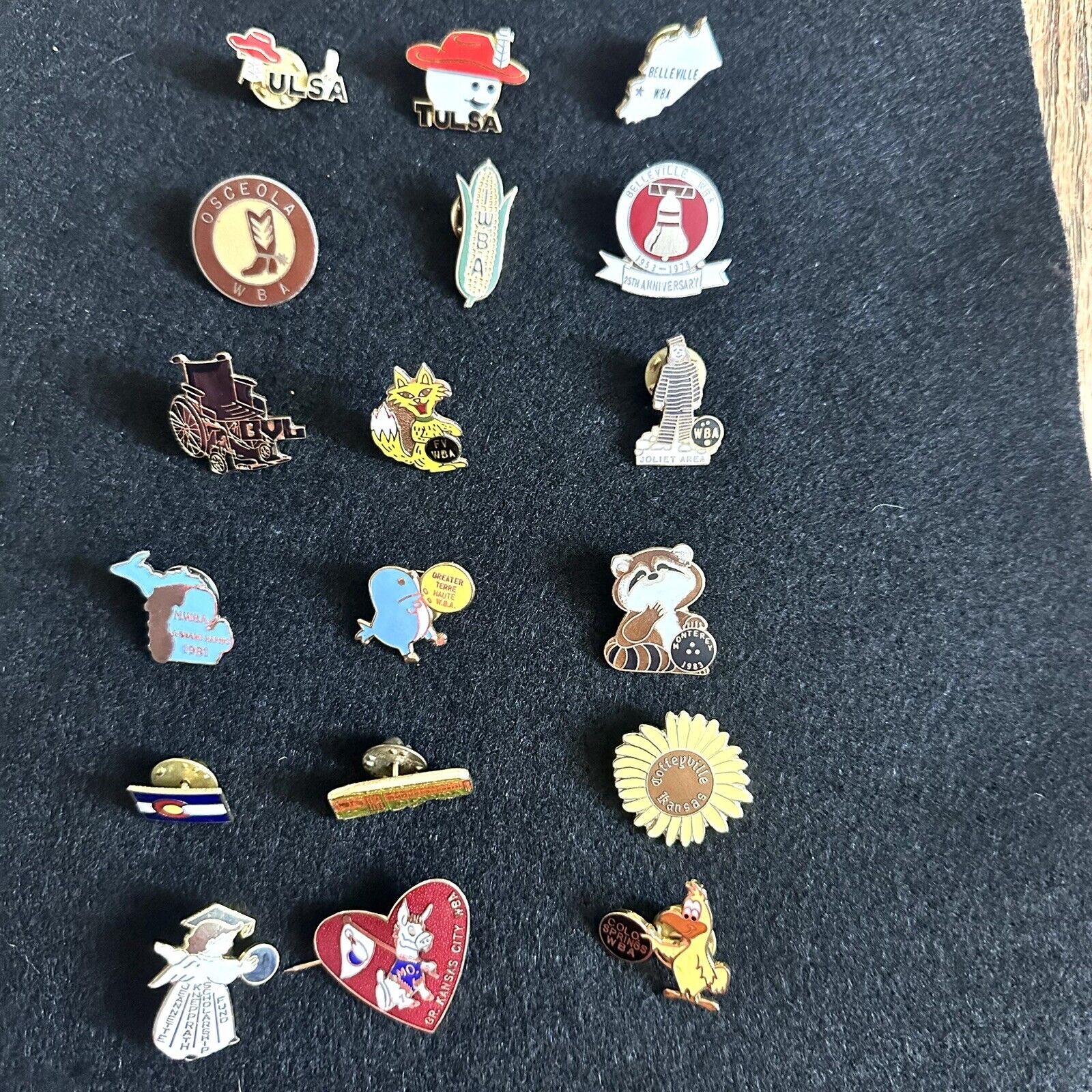 Vintage Enamel WBA Lapel Pins -Lot Of 18 From Various County’s & States