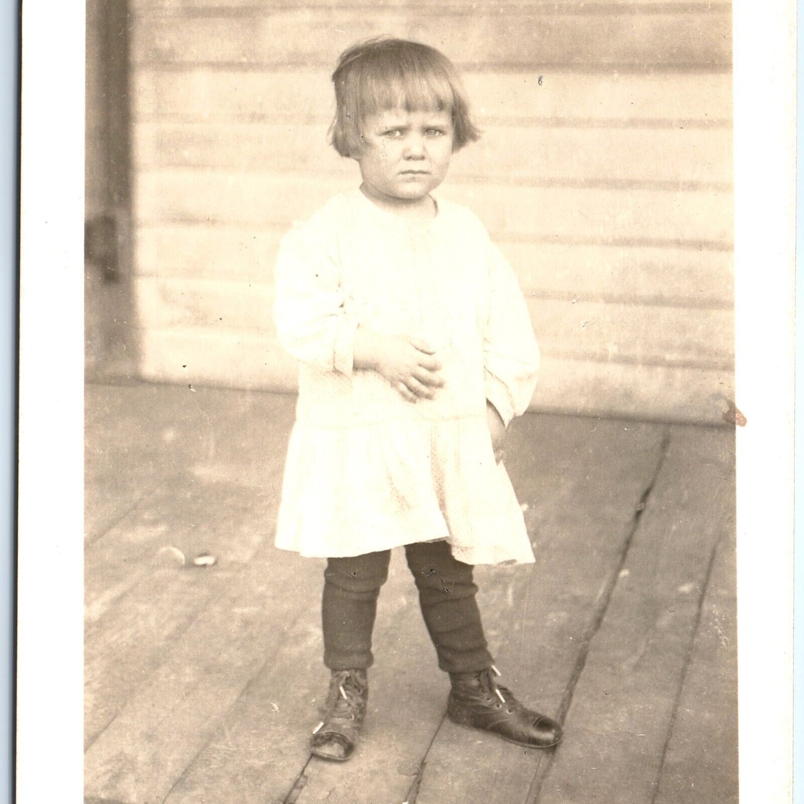 ID'd c1910s Cute Mad Little Girl RPPC Unhappy Child Kid Photo Mabel Hubler A156