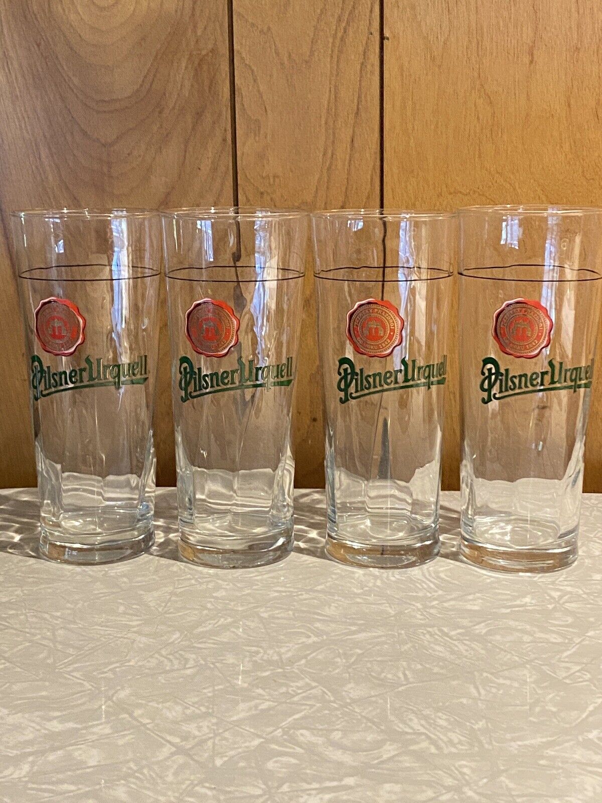 Pilsner Urquell Swirl 7 3/4” Tall Beer Glasses Set Of Four Great Condition