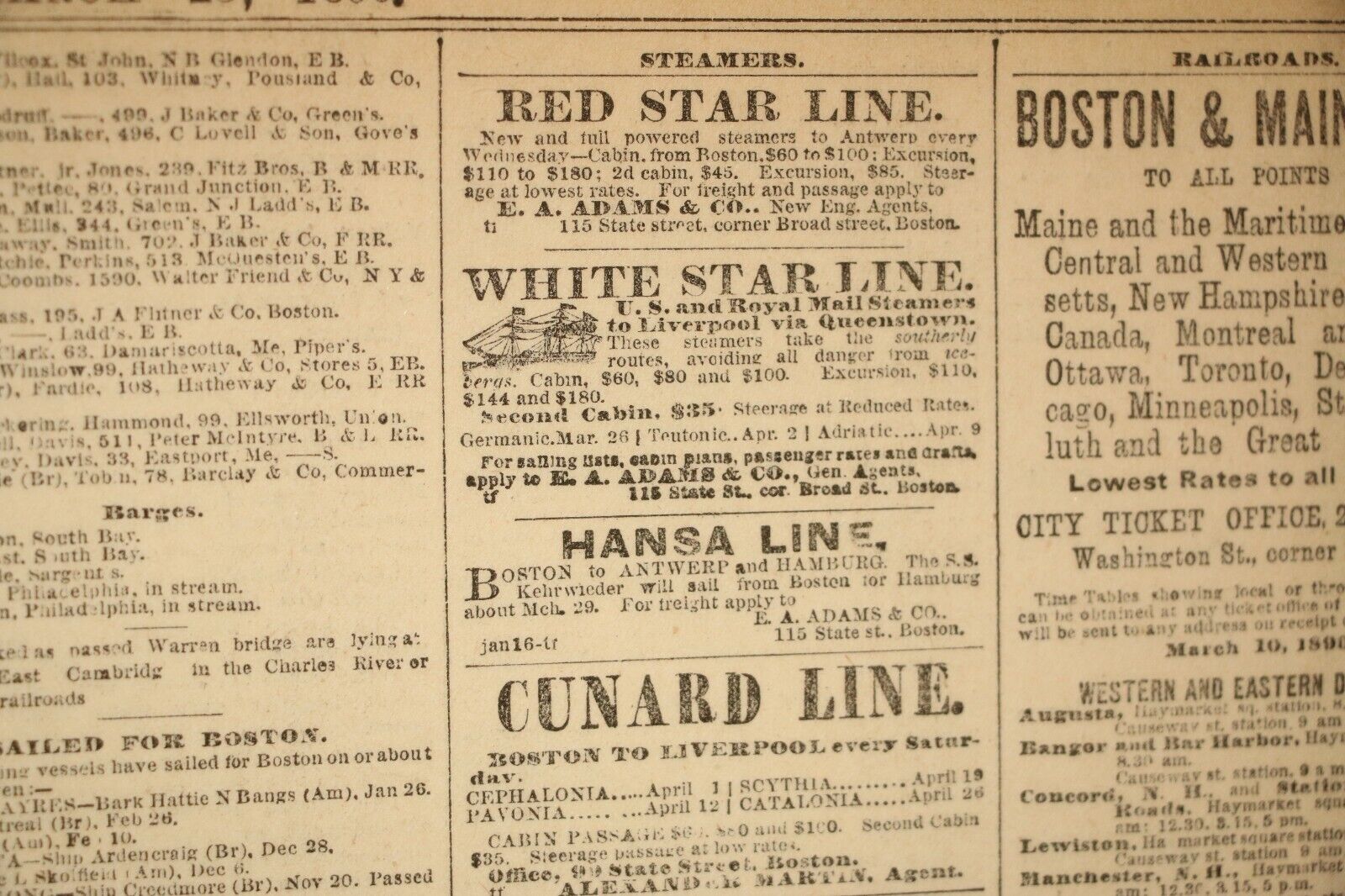 White Starline; ORIGINAL Newspaper mentioning WhiteStar line; Titanic Era