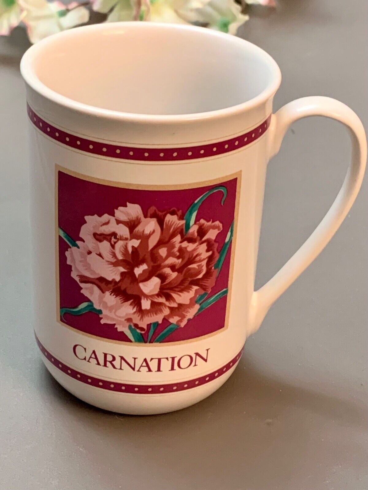 Vintage Coffee Mug Papel Freelance Carnation Flower Ceramic Coffee Cup 10 oz.