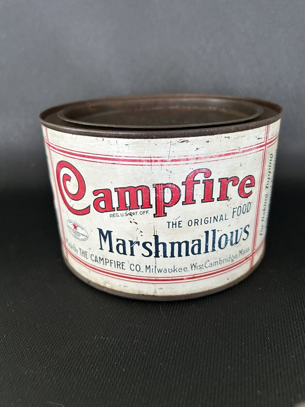 Vintage RARE 12 oz, Campfire Marshmallows Tin, Litho, 5.5