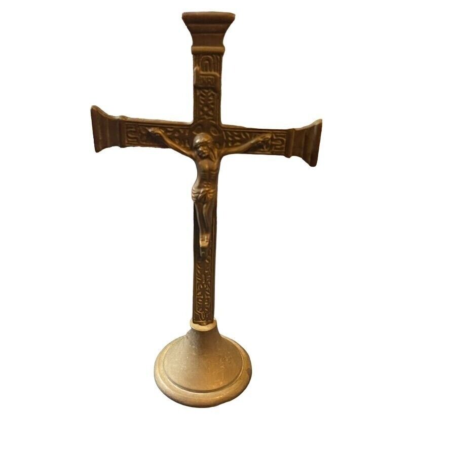 Antique Genuine Sold Brass Ornate Alter Cross Crucifix, 12\