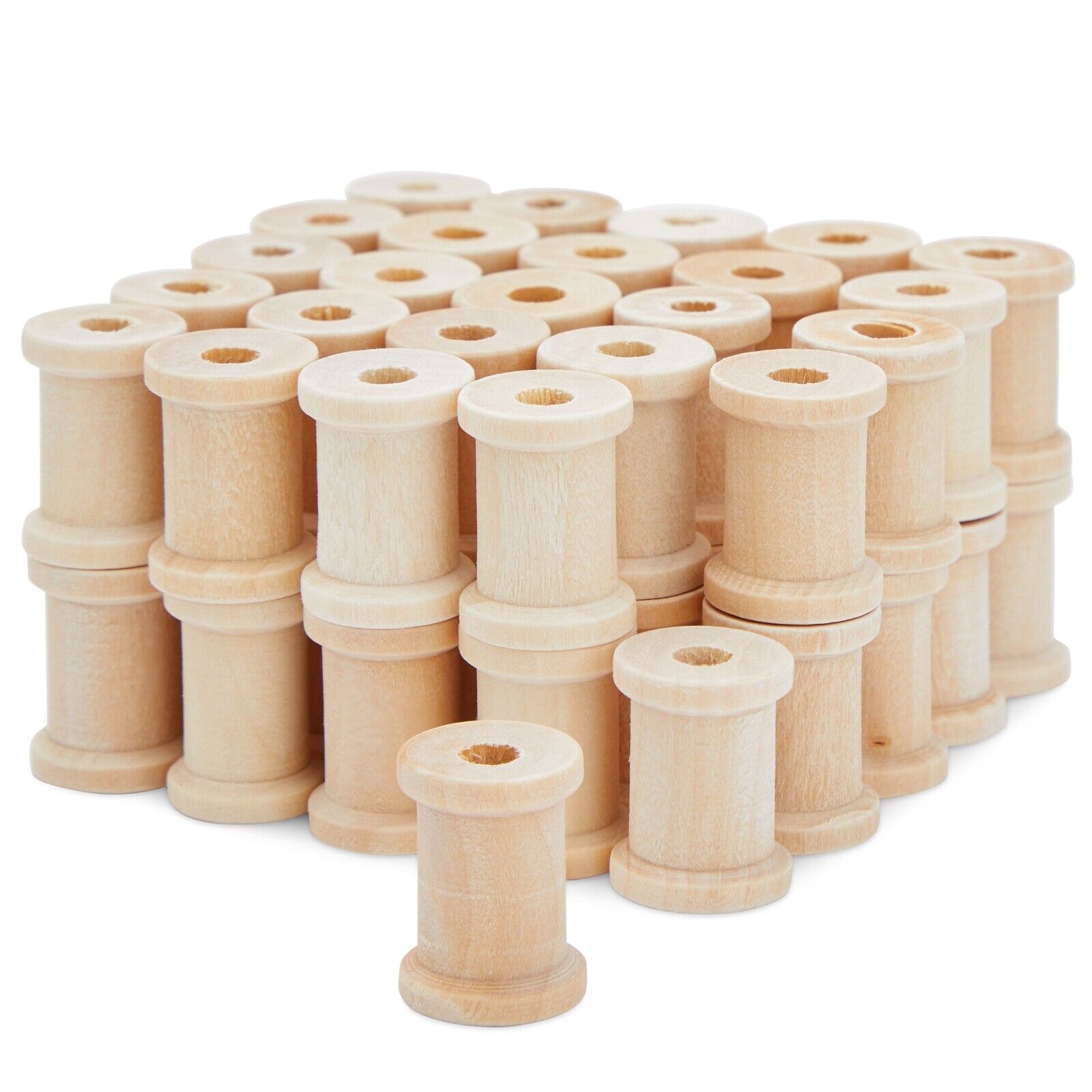 50 Pack Empty Wooden Thread Spools for Arts and Crafts, 0.75 x 1 In, 0.6 cm Hole