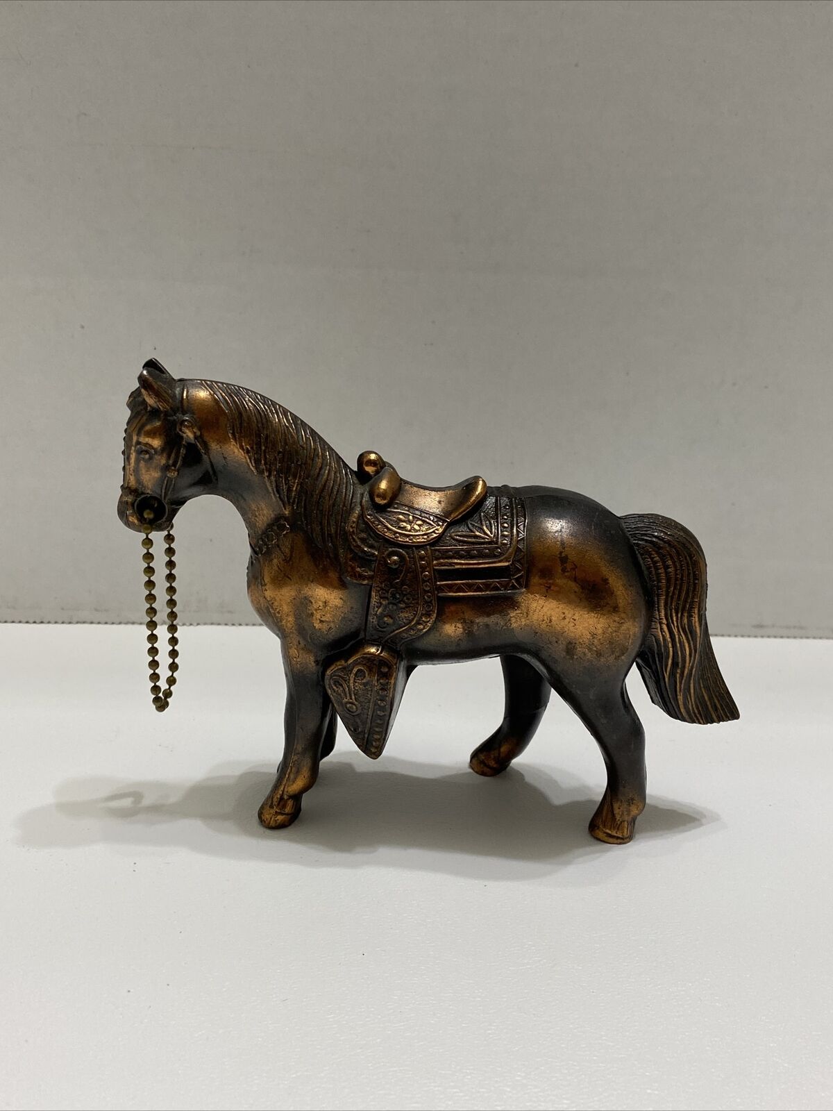 Vintage Brass Horse Figurine Saddled Metal Horse 4.5\