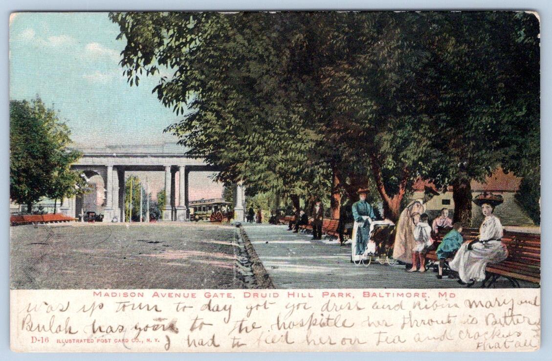 Pre-1907 DRUID HILL PARK BALTIMORE MD MADISON AVENUE GATE ENTRANCE POSTCARD