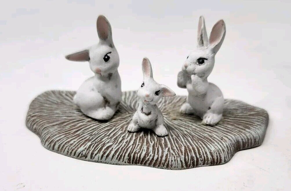 Vintage White Bunny Rabbit Figurines Family Small Mini Miniature Cute Chalkware 