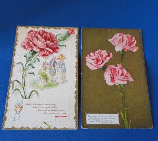 Two Romantic early Post Cards - Floral - one is embossed