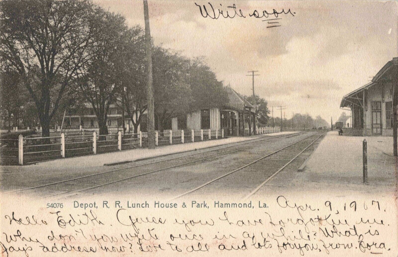 Railroad Depot Lunch House Park Hammond Louisiana LA 1907 Postcard