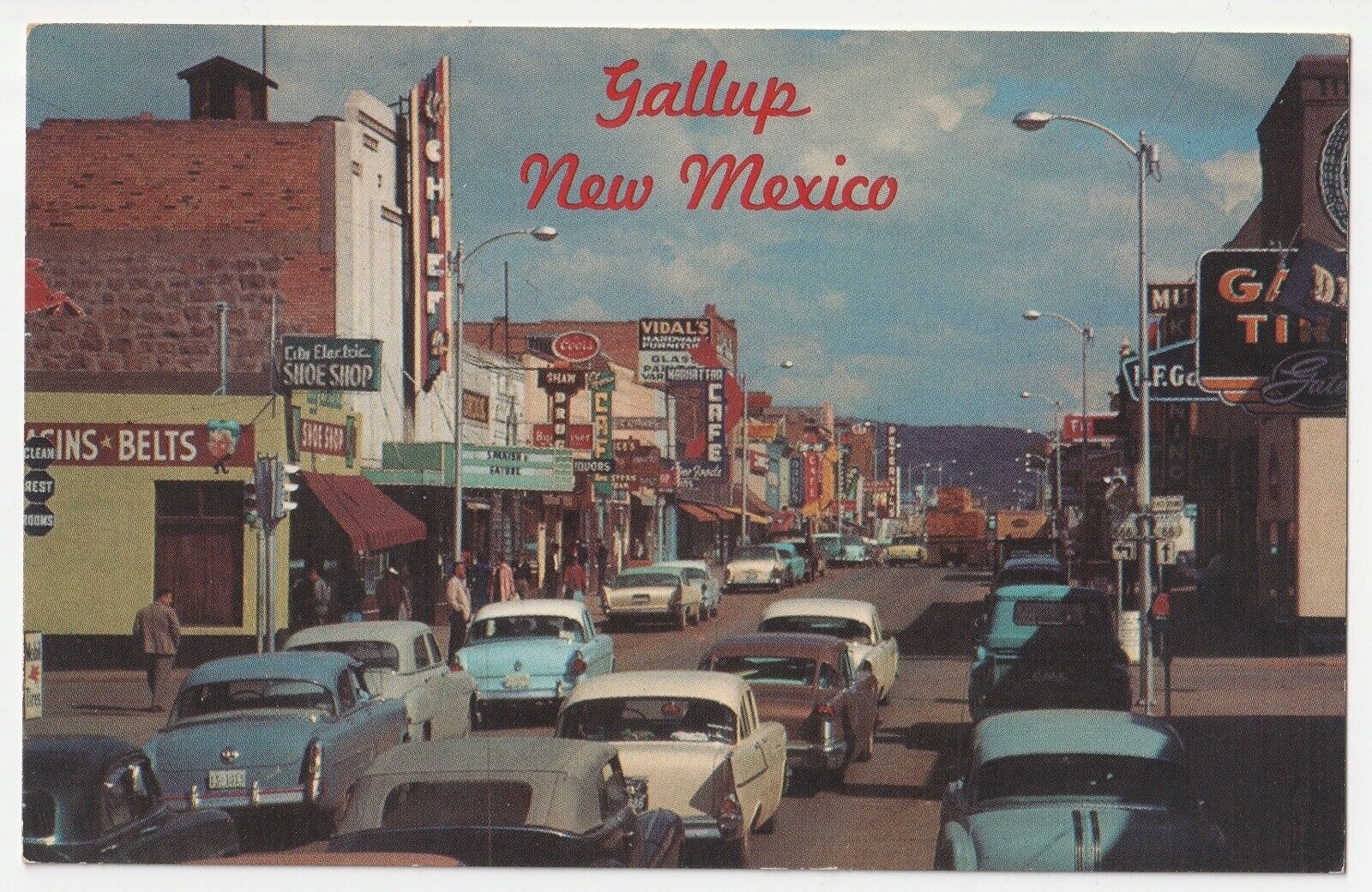 c1950s Downtown Route 66 Coal Avenue Cafes Cars Gallup New Mexico NM Postcard