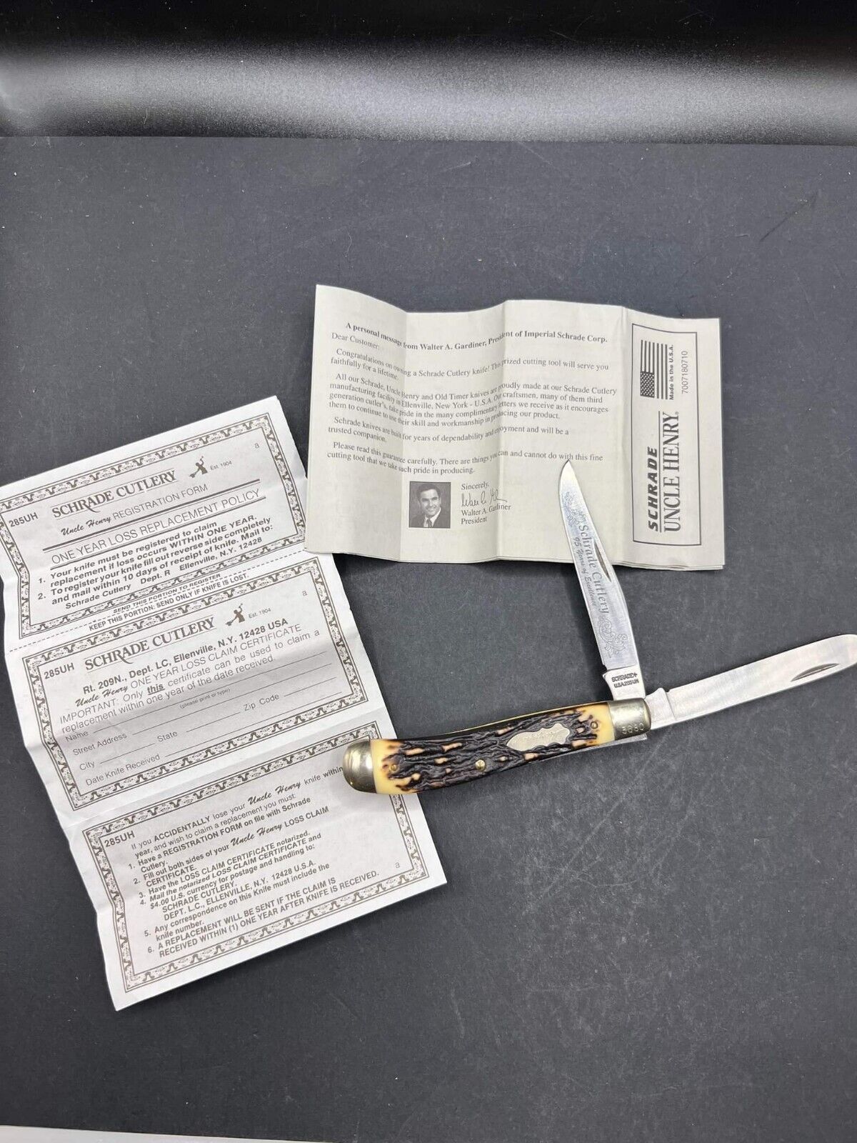 VTG Schrade 285UH Knife 95TH Anniversary Edition Trapper Inscribed NIB 3680