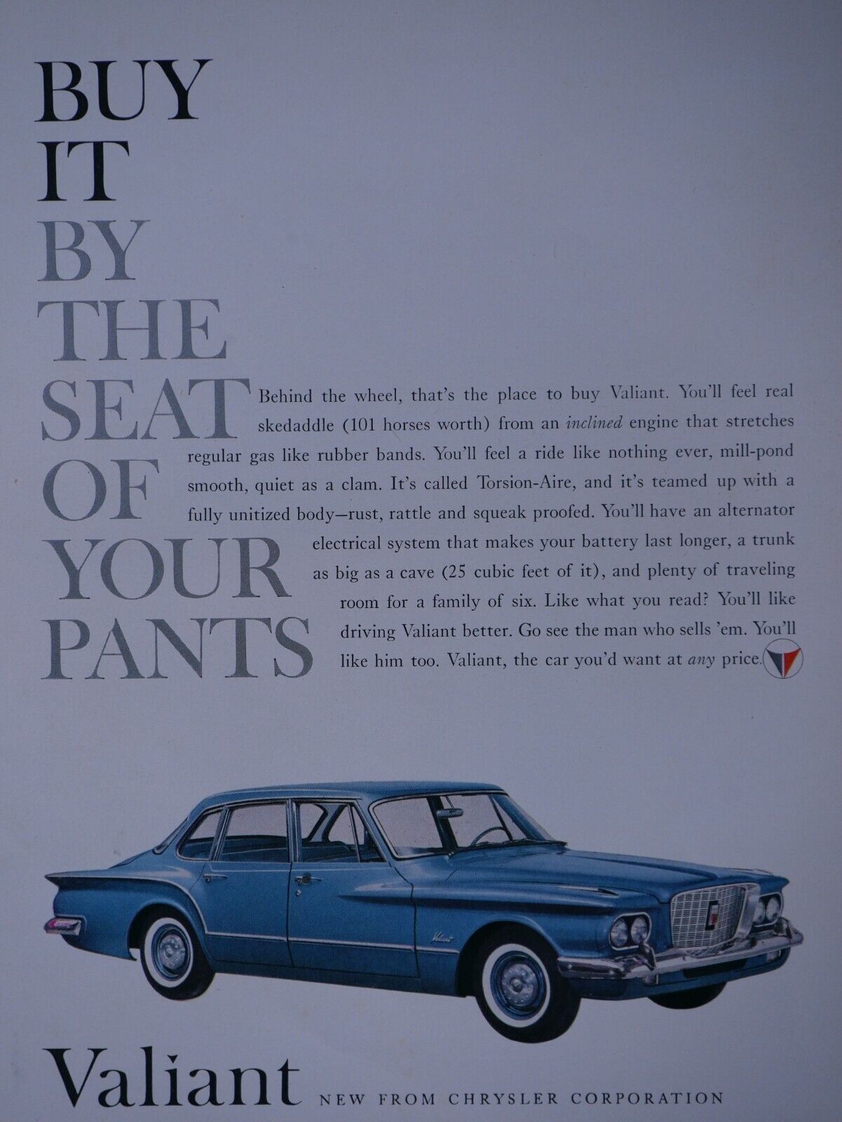 1960 Chrysler Valiant 4 Door Blue Vintage Original Print Ad 8.5 x 11\