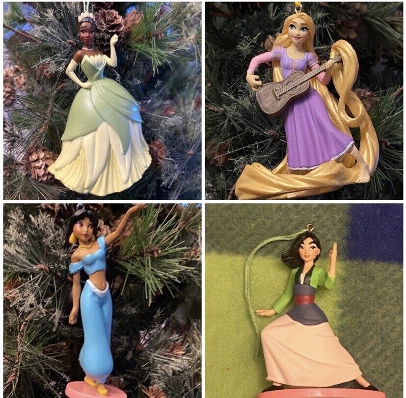 SALE (4) Disney Princess Christmas Ornaments Jasmine Rapunzel Tiana Mulan
