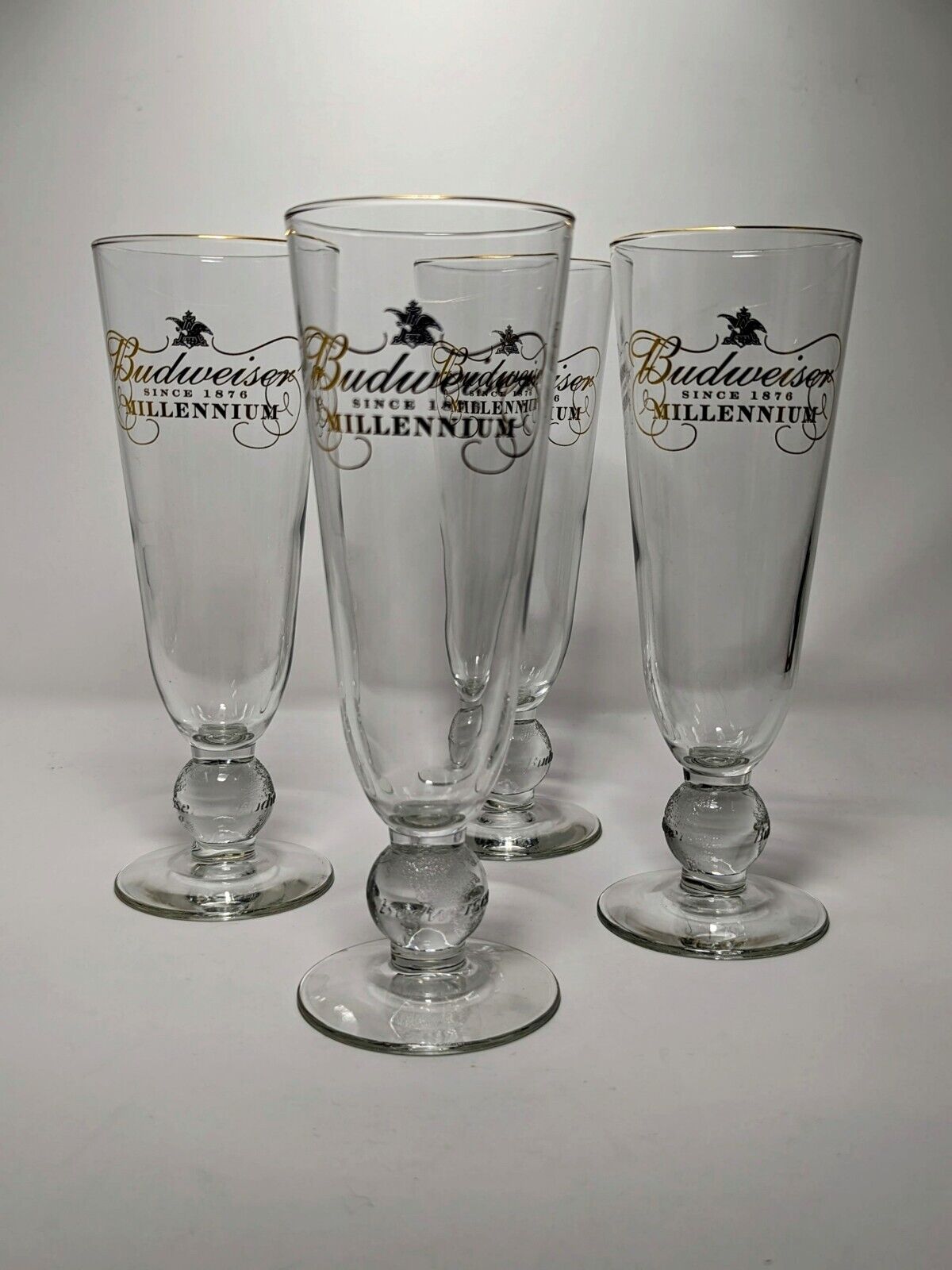 Vintage Budweiser Millennium Glassware Set Of 4 Anheuser Pilsner Beer since 1876