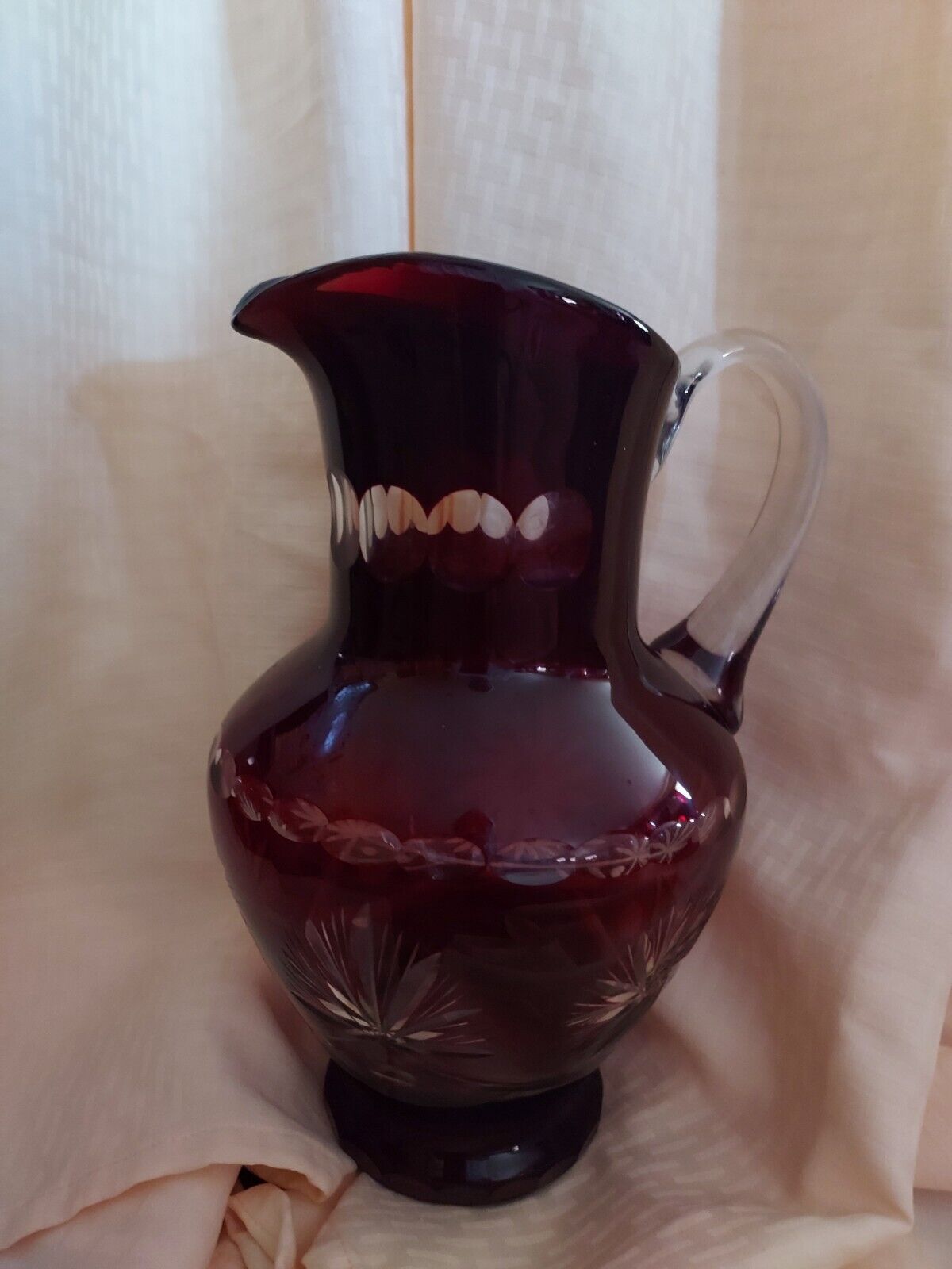Awesome  Vintage  Red Glass 11 Inch High Pitcher