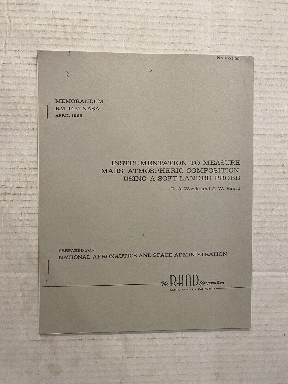Memorandum RM-4451-NASA April 1965 Instrumentation To Measure Mars Atmosphere