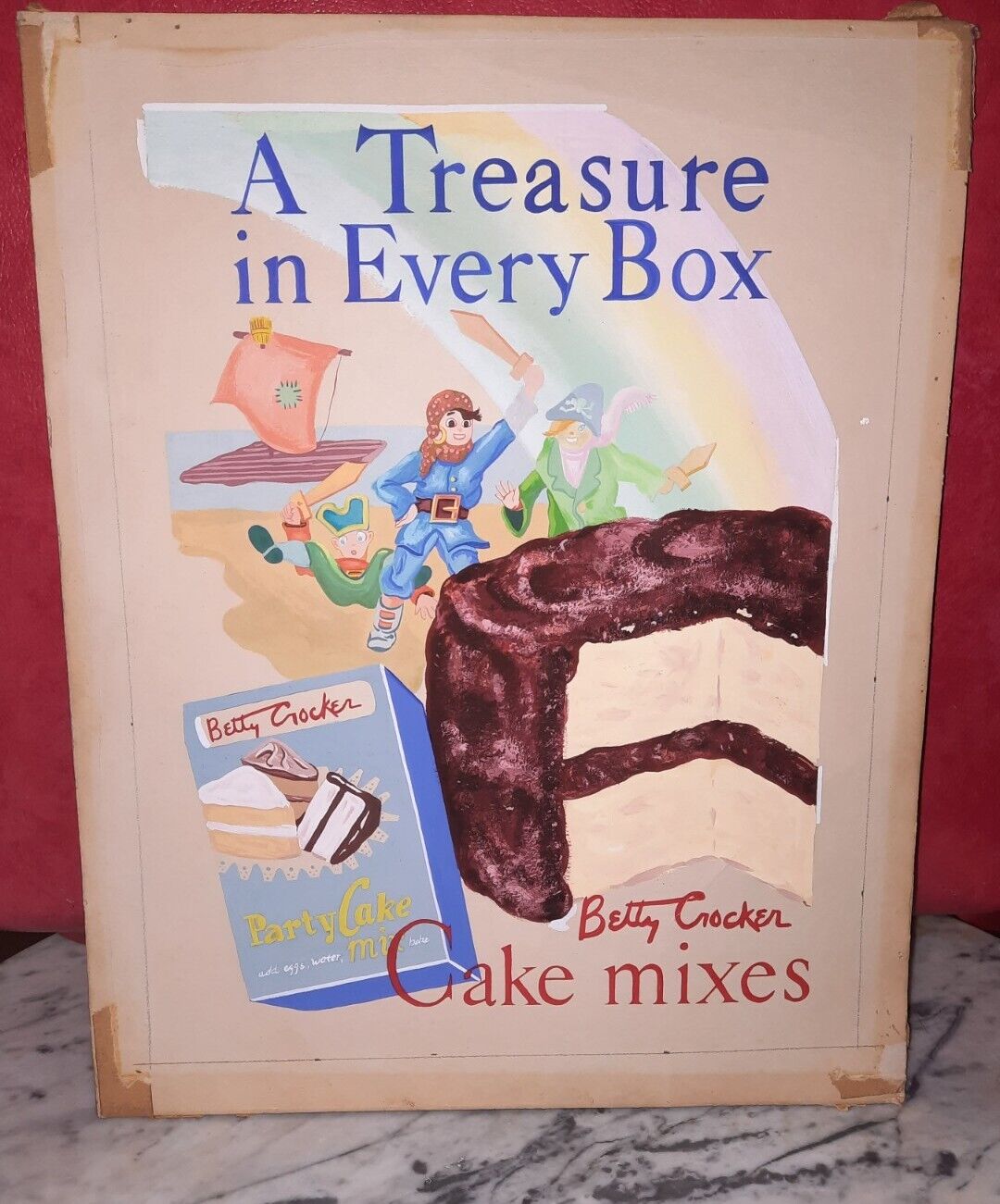 Treasure in Every Box Betty Crocker Pirate Theme Watercolor Advertising Wow Old