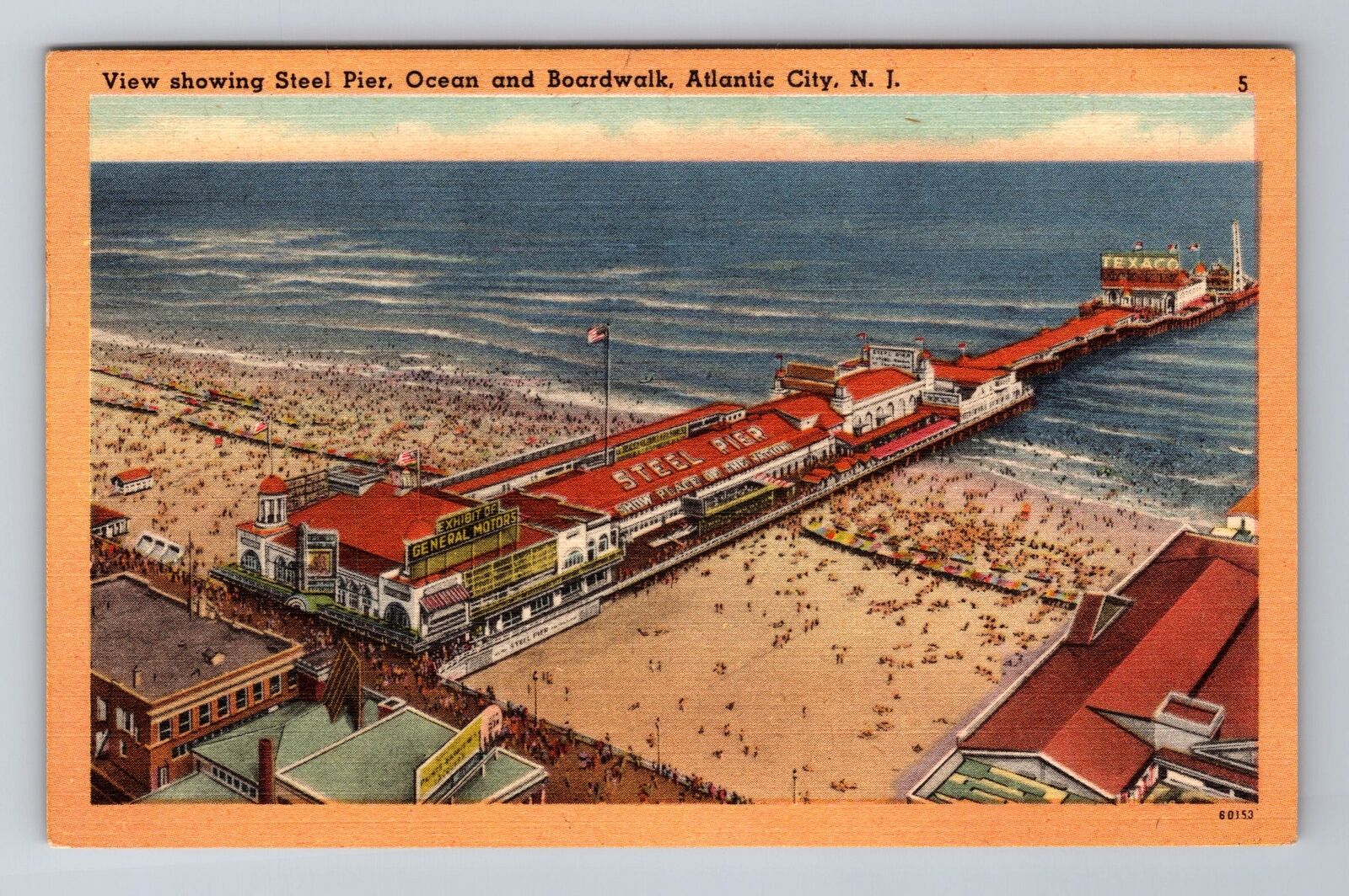 Atlantic City NJ- New Jersey, Aerial Steel Pier, Ocean, Vintage c1951 Postcard