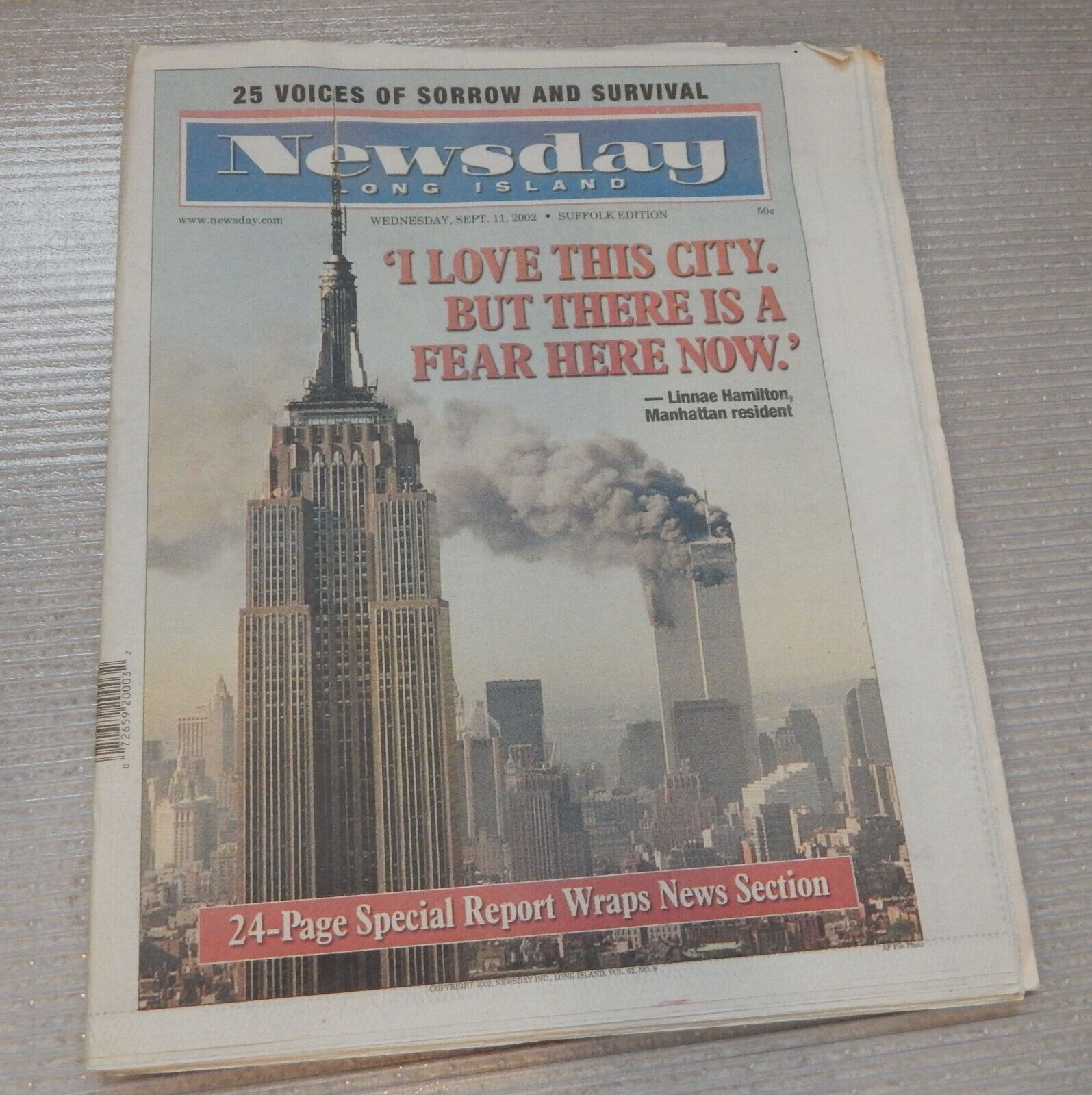 Long Island NEWSDAY Wednesday, September 11, 2002 One Year Anniversary Complete