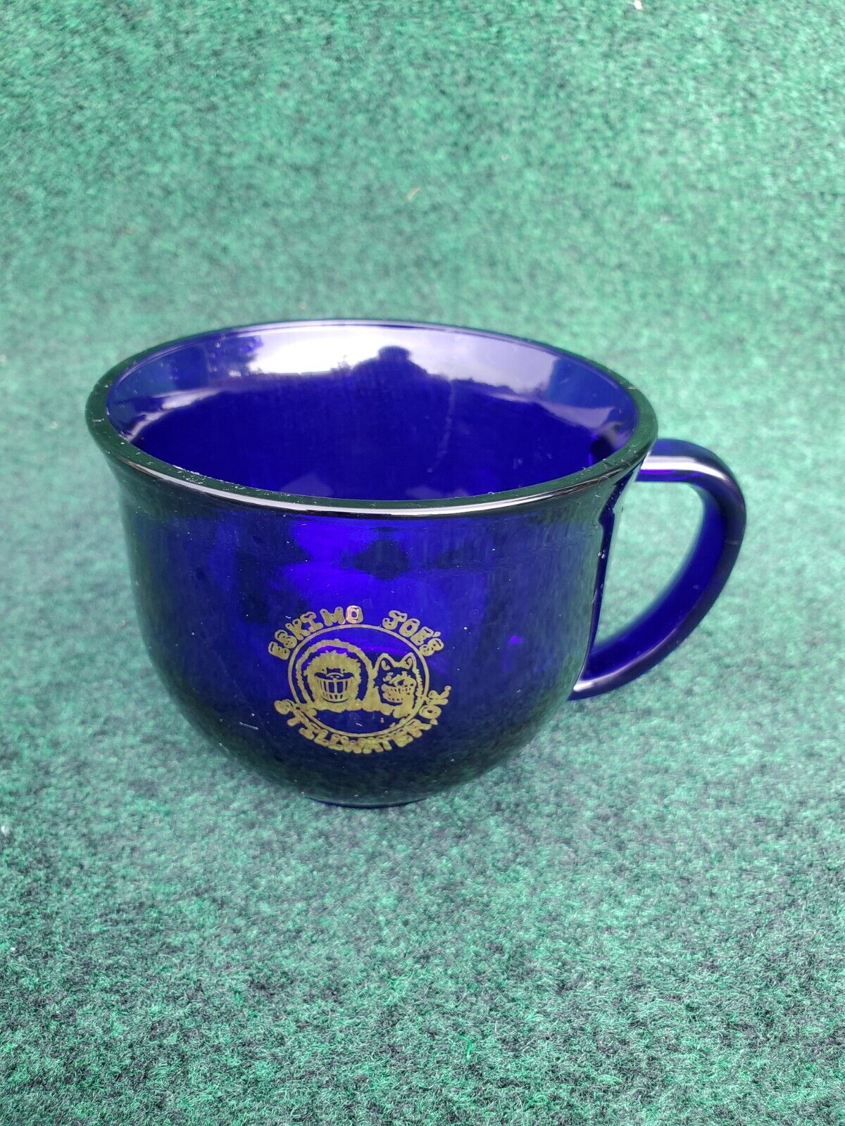 Vintage Eskimo Joe\'s Stillwater, OR Blue Glass Coffee Mug Cup