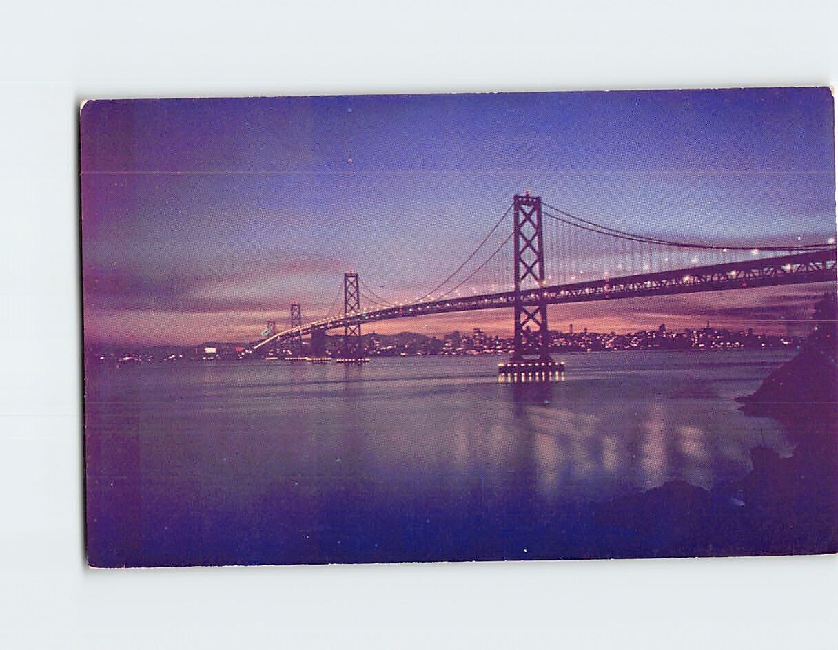 Postcard San Francisco-Oakland Bay Bridge at Night California USA