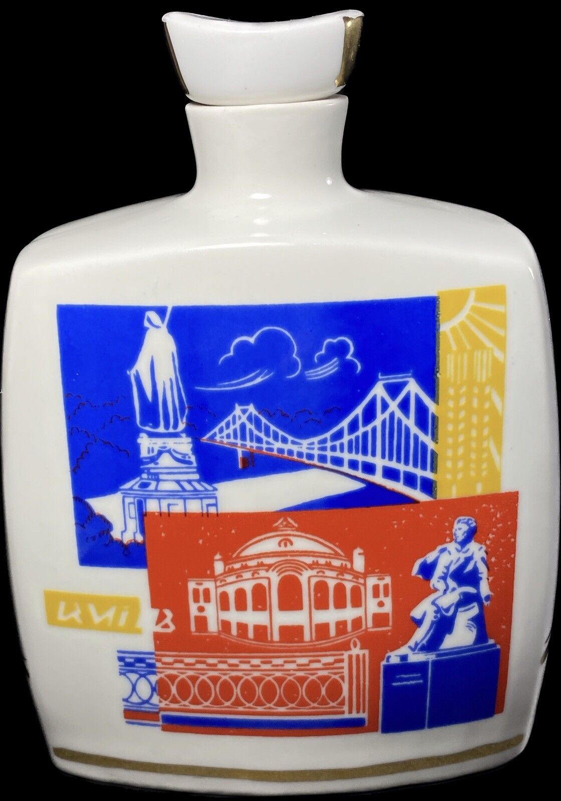 Vintage KIEV Ukraine Bottle Porcelain 1.1 L Decanter Lid Top USSR Soviet 1960s
