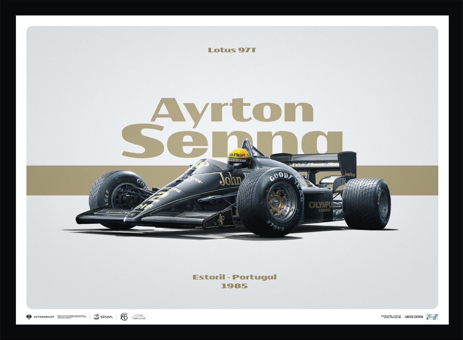 AYRTON SENNA Lotus 97T John Player Special 1985 Estoril Grand Prix LtdEd Poster