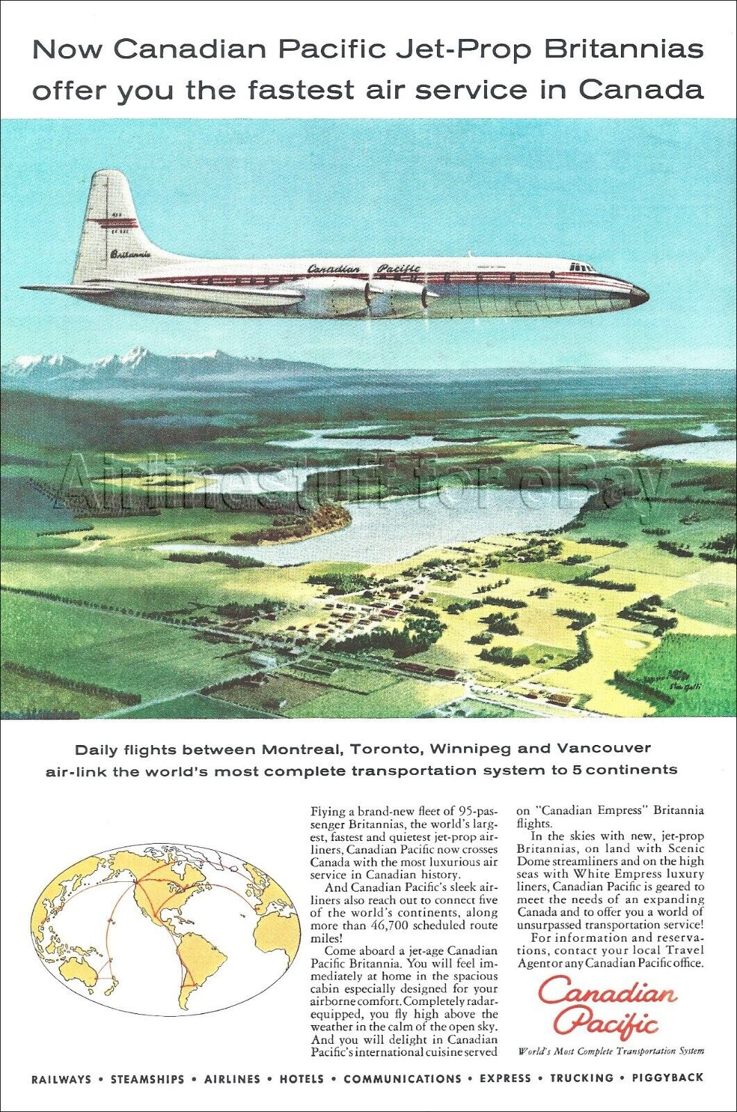 1959 CANADIAN PACIFIC Airlines BRISTOL BRITANNIA Jet-Prop ad airways advert