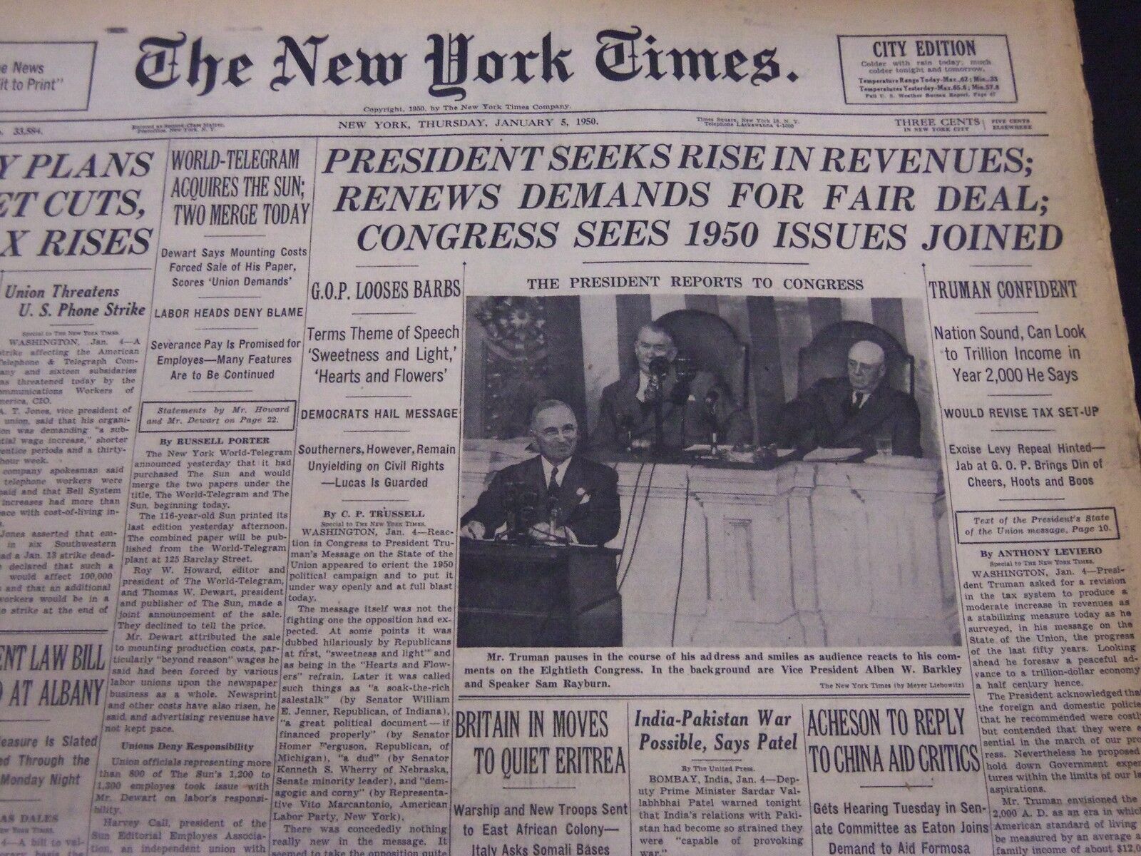 1950 JANUARY 5 NEW YORK TIMES - PRESIDENT TRUMAN ADDRESSES CONGRESS - NT 5146