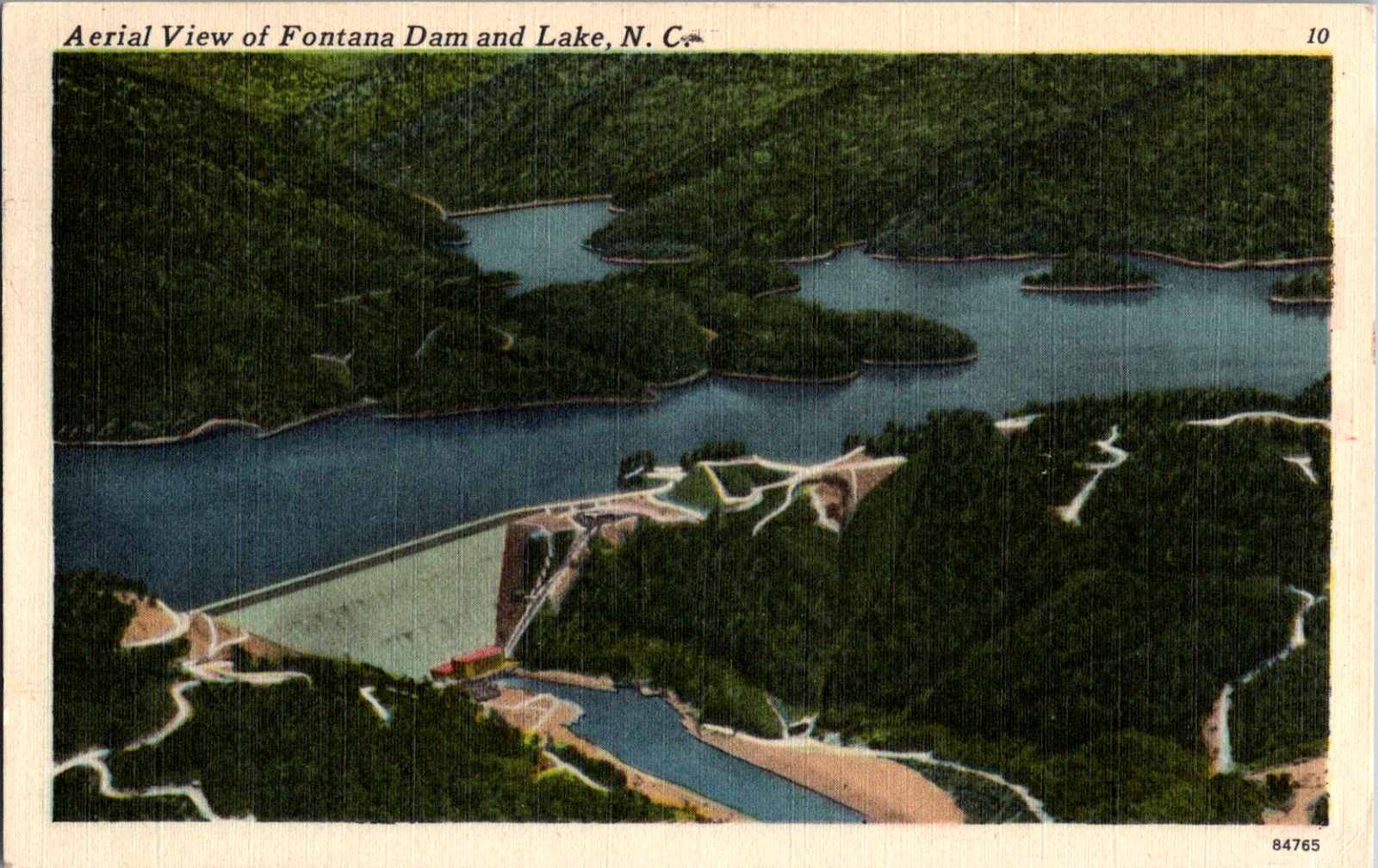 Vintage C 1940s Aerial View Fontana Dam Graham County North Carolina NC Postcard
