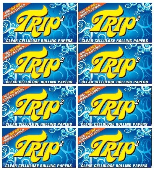 EIGHT packs TRIP 2 CLEAR CELLULOSE 1 1/4 cigarette rolling papers/50 count pack