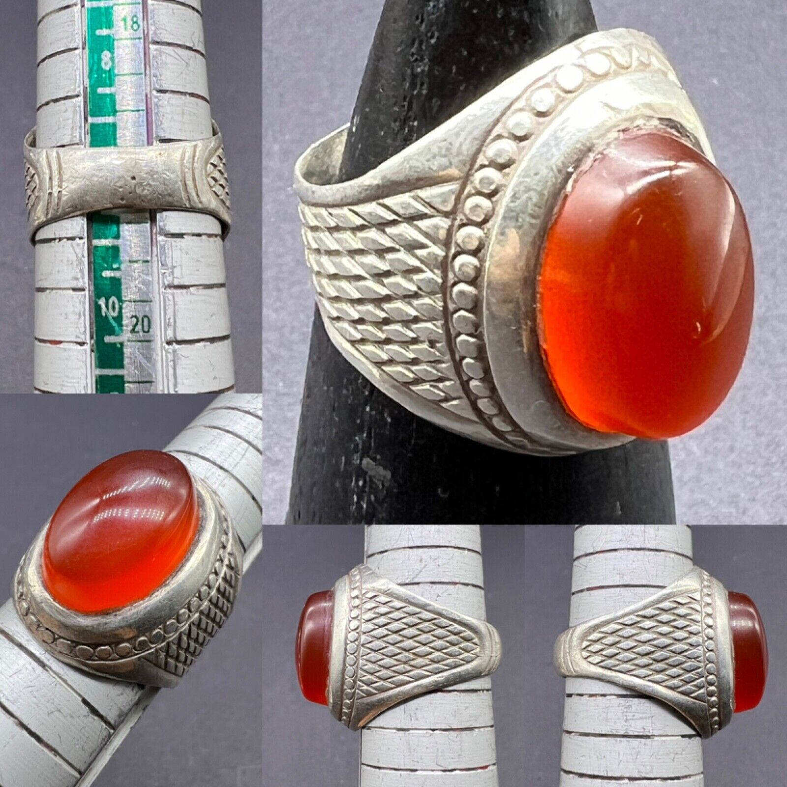 Rare Unique Old Vintage Central Asian Jewelries Natural Agate Stone Sliver Ring