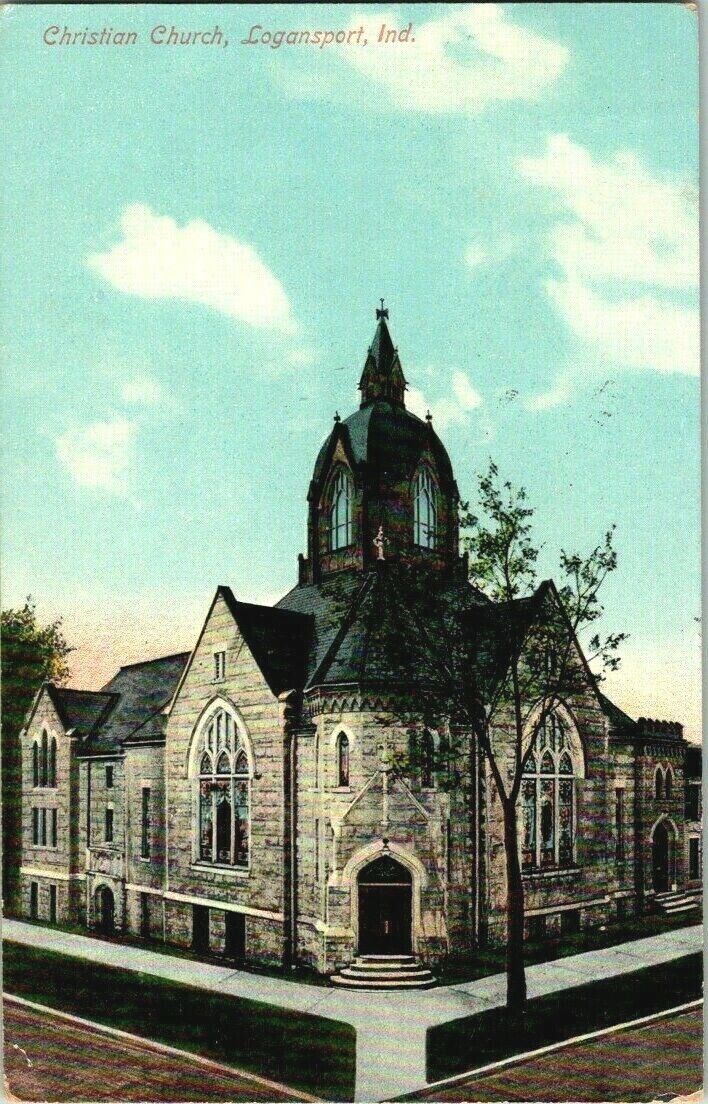 1911. CHRISTIAN CHURCH. LOGANSPORT, IND. POSTCARD t8