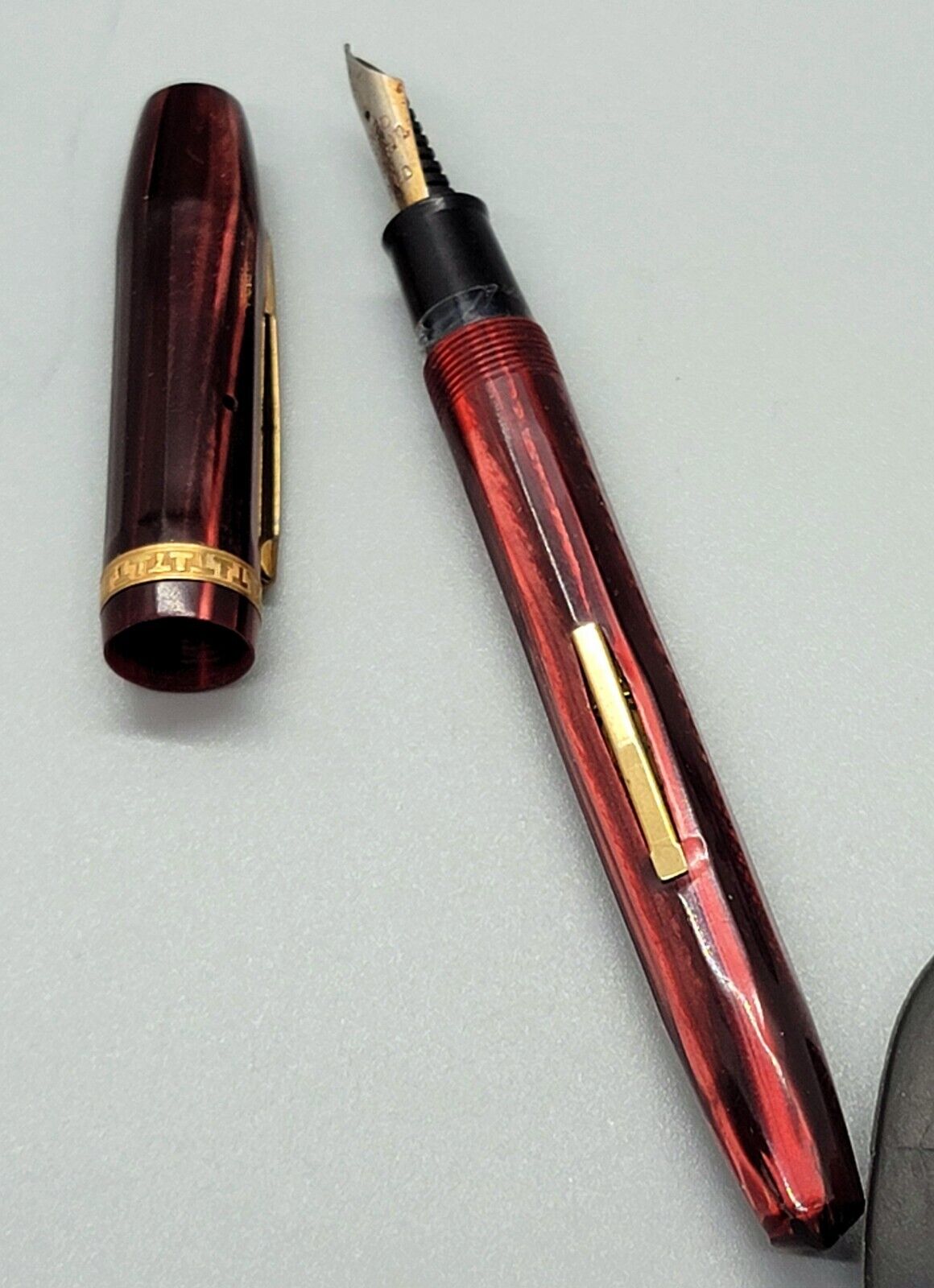 Vintage EPENCO Red Lever Filler Fountain Pen  FINE nib Made in USA