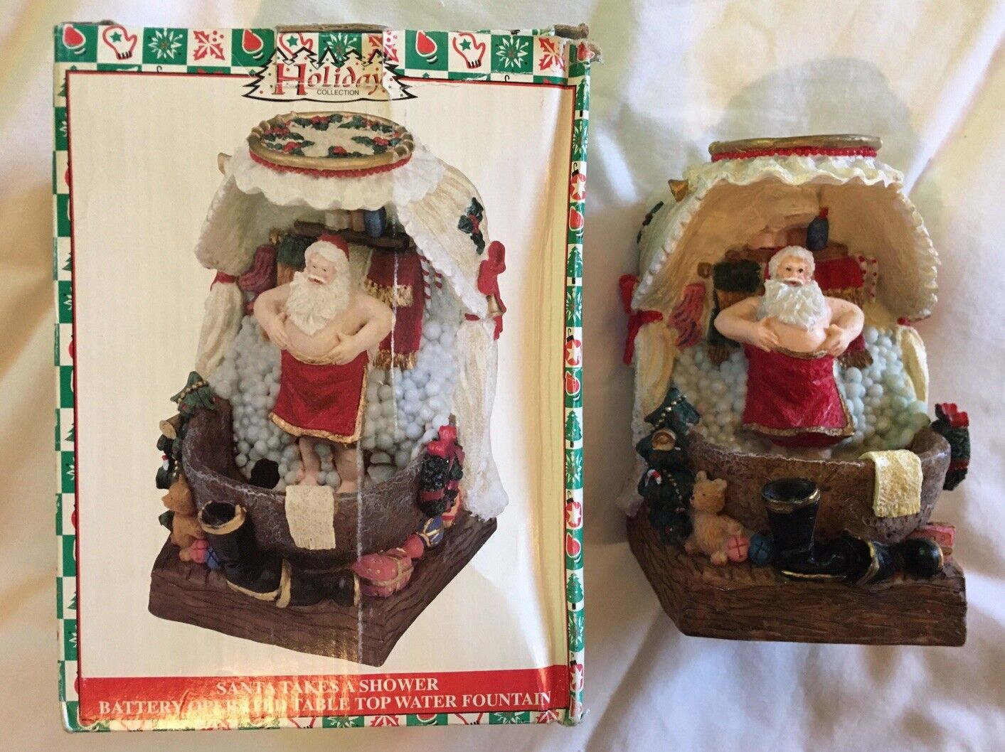 Santa Takes Shower Table Top With Box Fountain Vintage Christmas Works