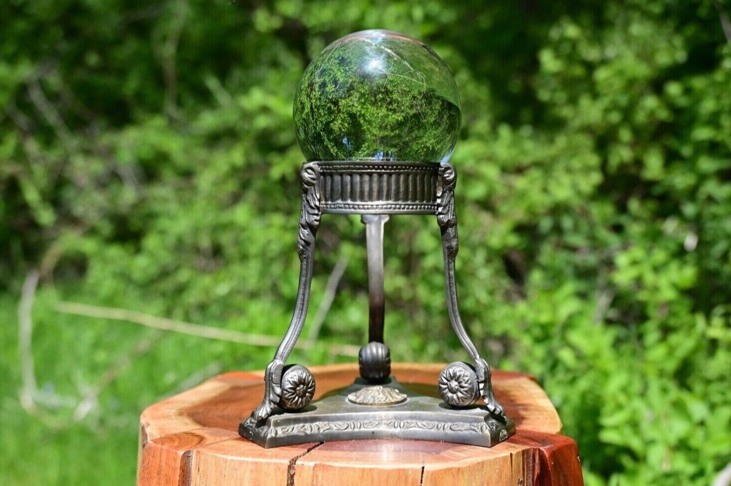Antique Pewter Crystal Ball Divination Quartz Fortune 