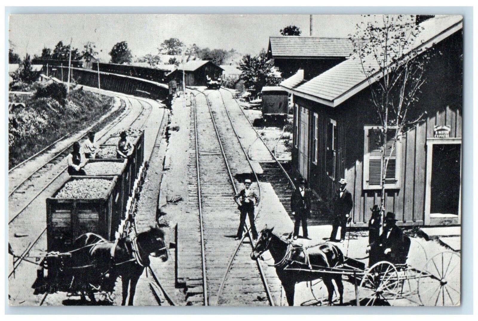 c1940 Aerial View Depot Tracks Railroad Horse Waymart Pennsylvania PA Postcard