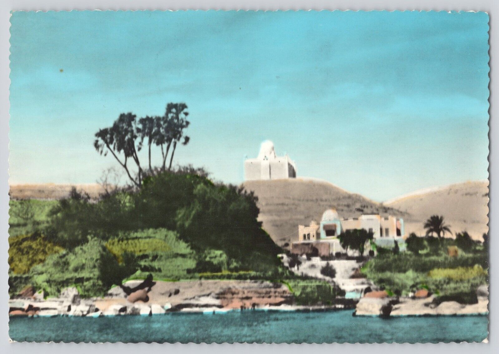 Postcard RPPC Colored United Arab Republic Egypt Asswan Aga Khan Mausoleum Villa