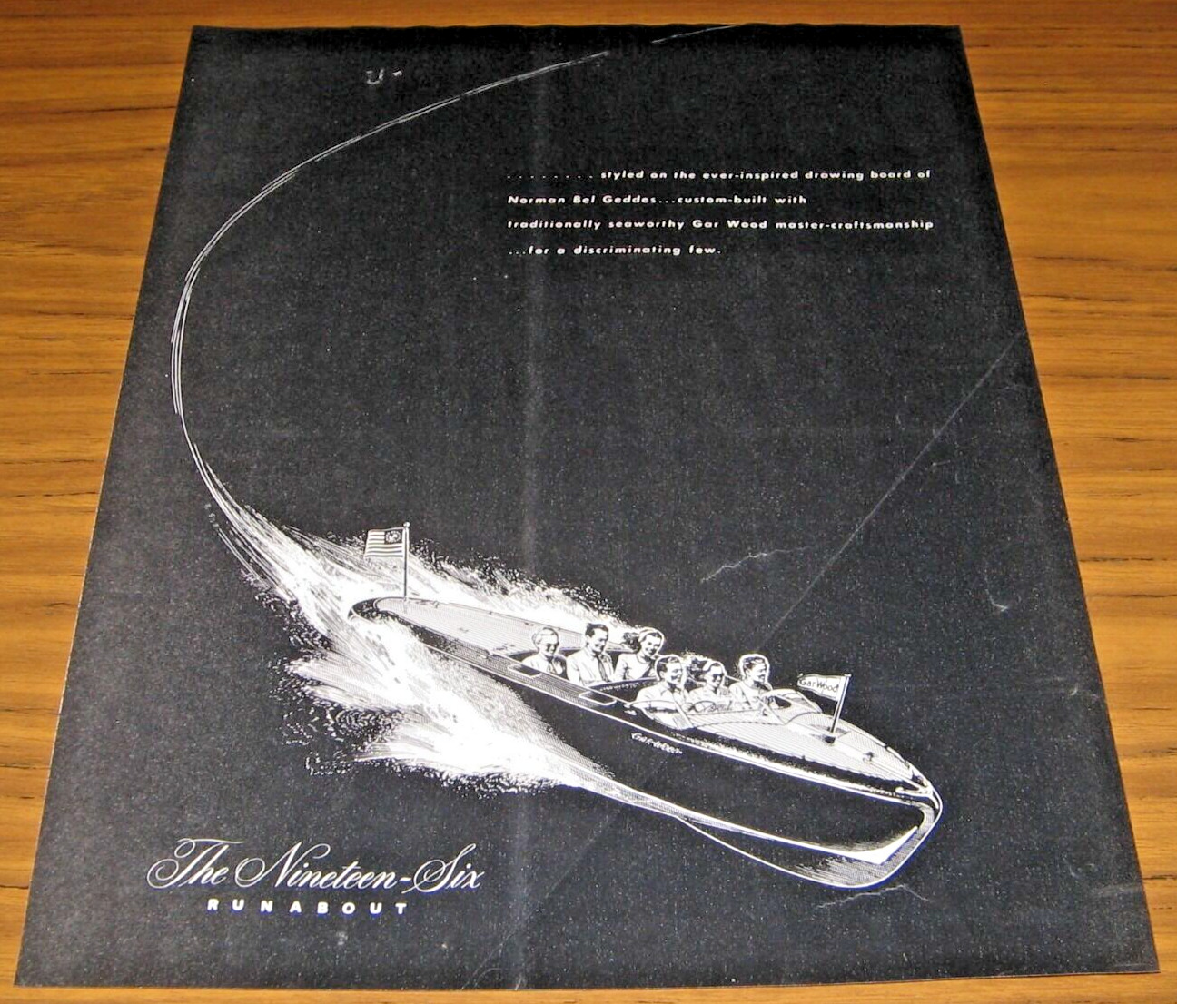 1947 Print Ad Gar Wood Nineteen-Six Runabout Boats Norman Bel Geddes Styled