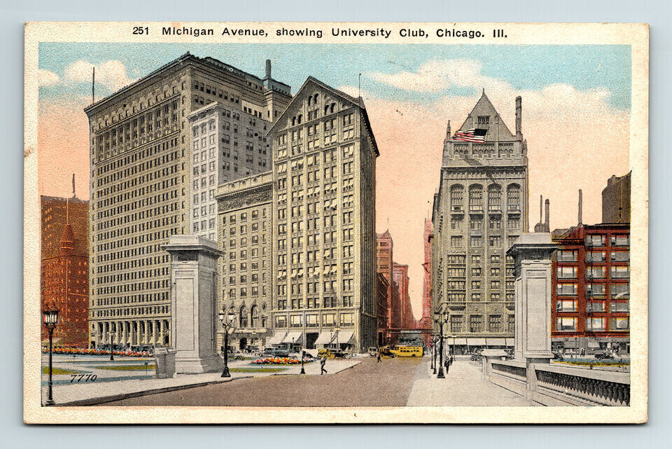 c1922 WB Postcard Chicago IL Univercity Club Michigan Ave Pageant Progress Expo