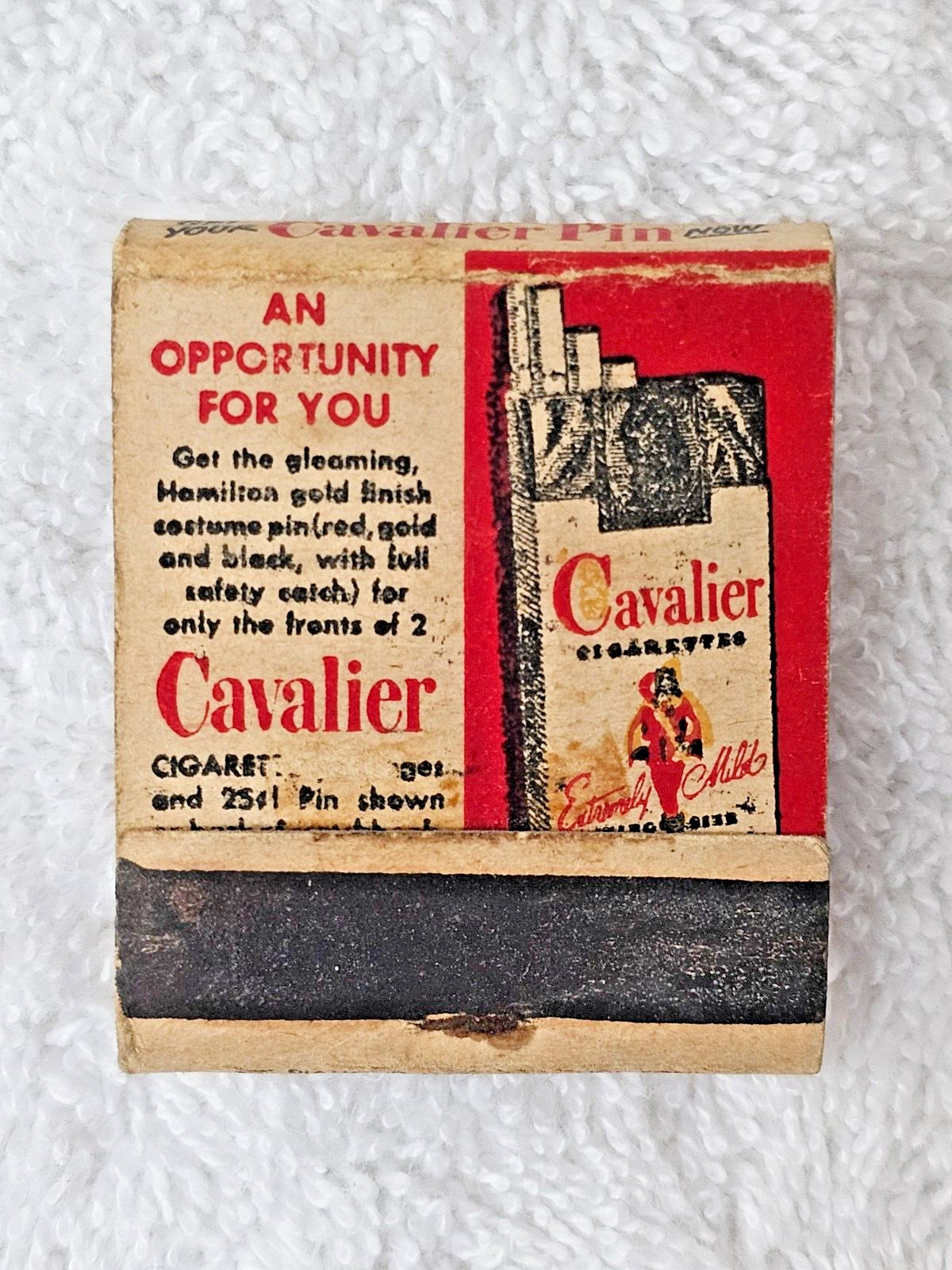Cavalier Cigarettes Pin Matchbook Cover Tobacco 1940's Vintage No Matches